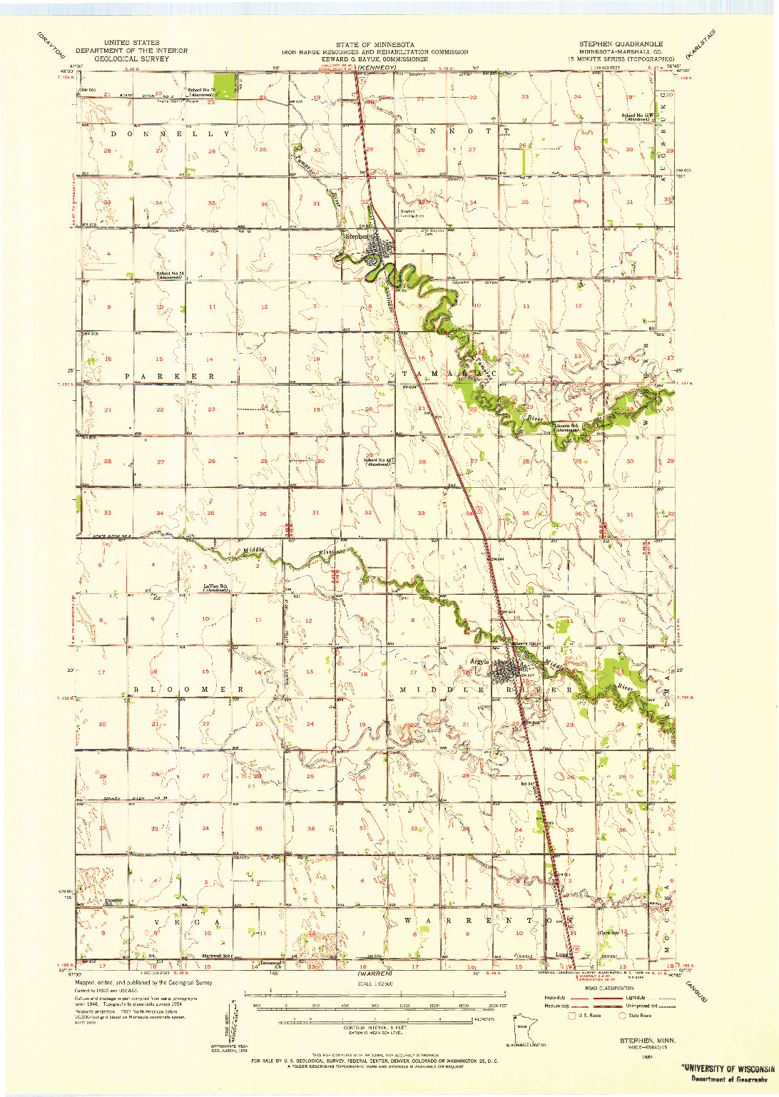 USGS 1:62500-SCALE QUADRANGLE FOR STEPHEN, MN 1954