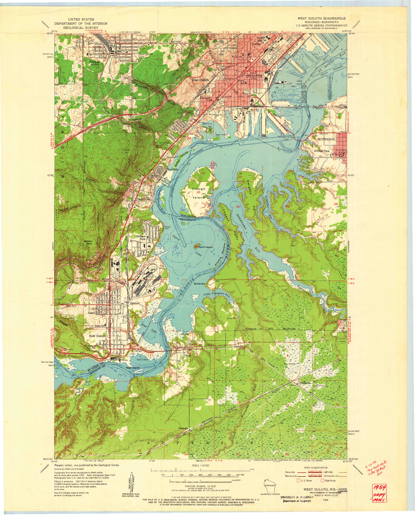 USGS 1:24000-SCALE QUADRANGLE FOR WEST DULUTH, MN 1954