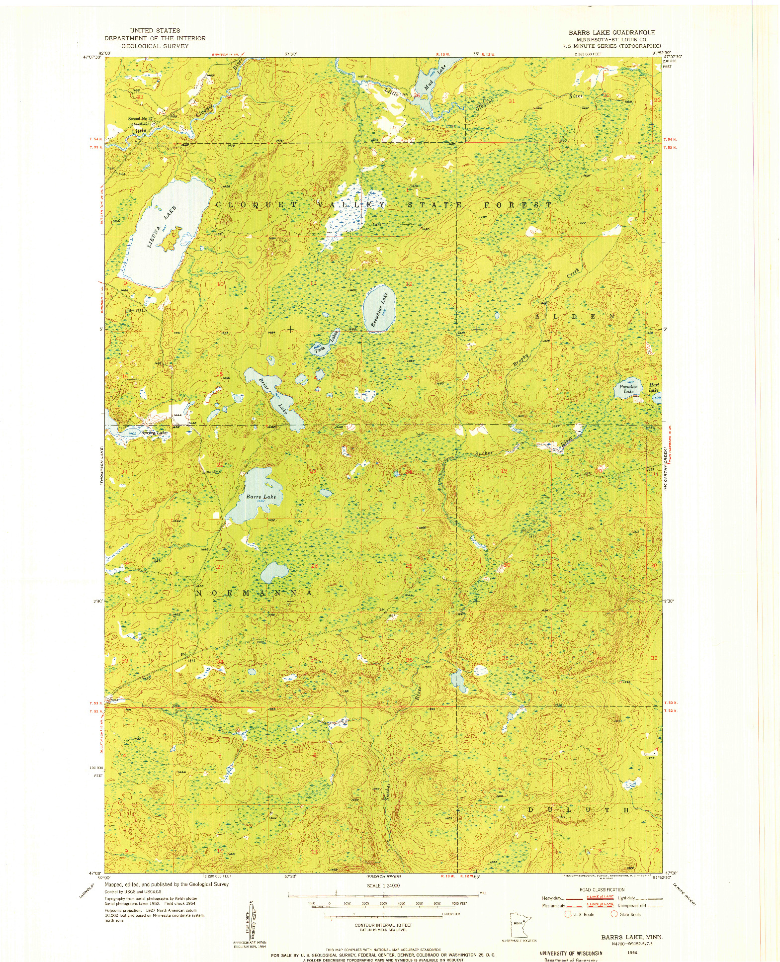 USGS 1:24000-SCALE QUADRANGLE FOR BARRS LAKE, MN 1954