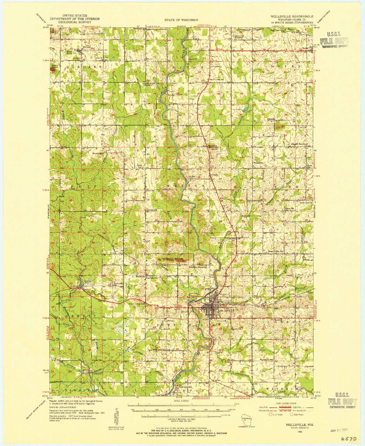 USGS 1:62500-SCALE QUADRANGLE FOR NEILLSVILLE, WI 1953