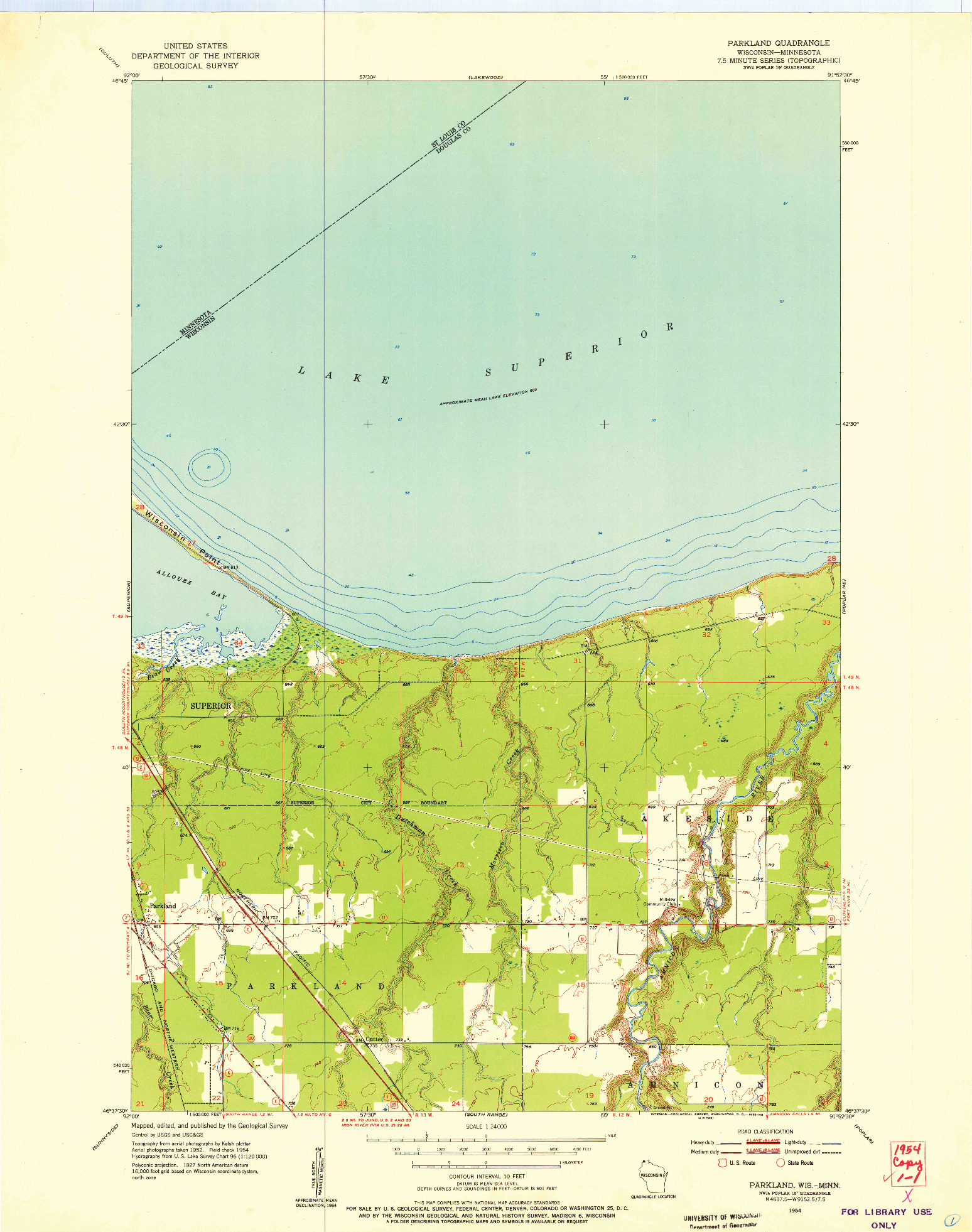 USGS 1:24000-SCALE QUADRANGLE FOR PARKLAND, WI 1954