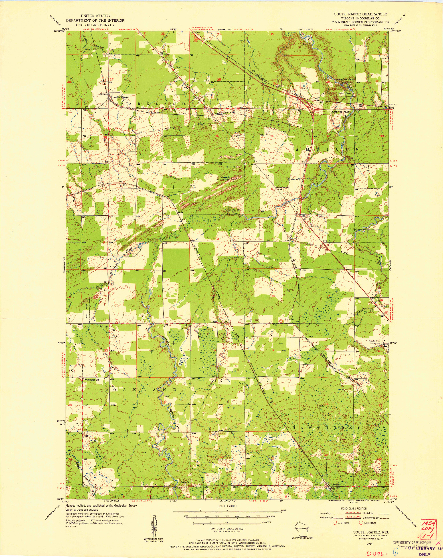 USGS 1:24000-SCALE QUADRANGLE FOR SOUTH RANGE, WI 1954