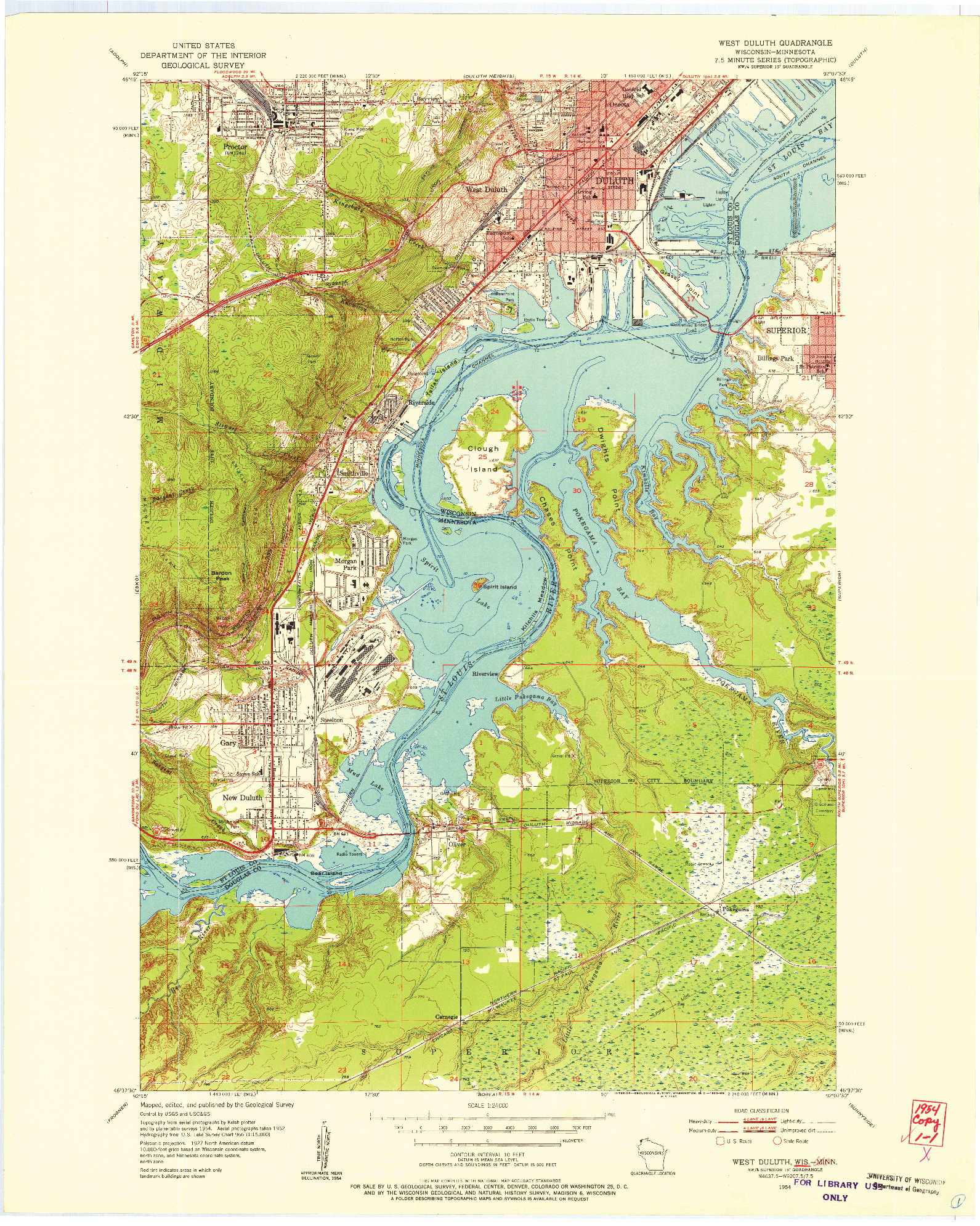 USGS 1:24000-SCALE QUADRANGLE FOR WEST DULUTH, WI 1954