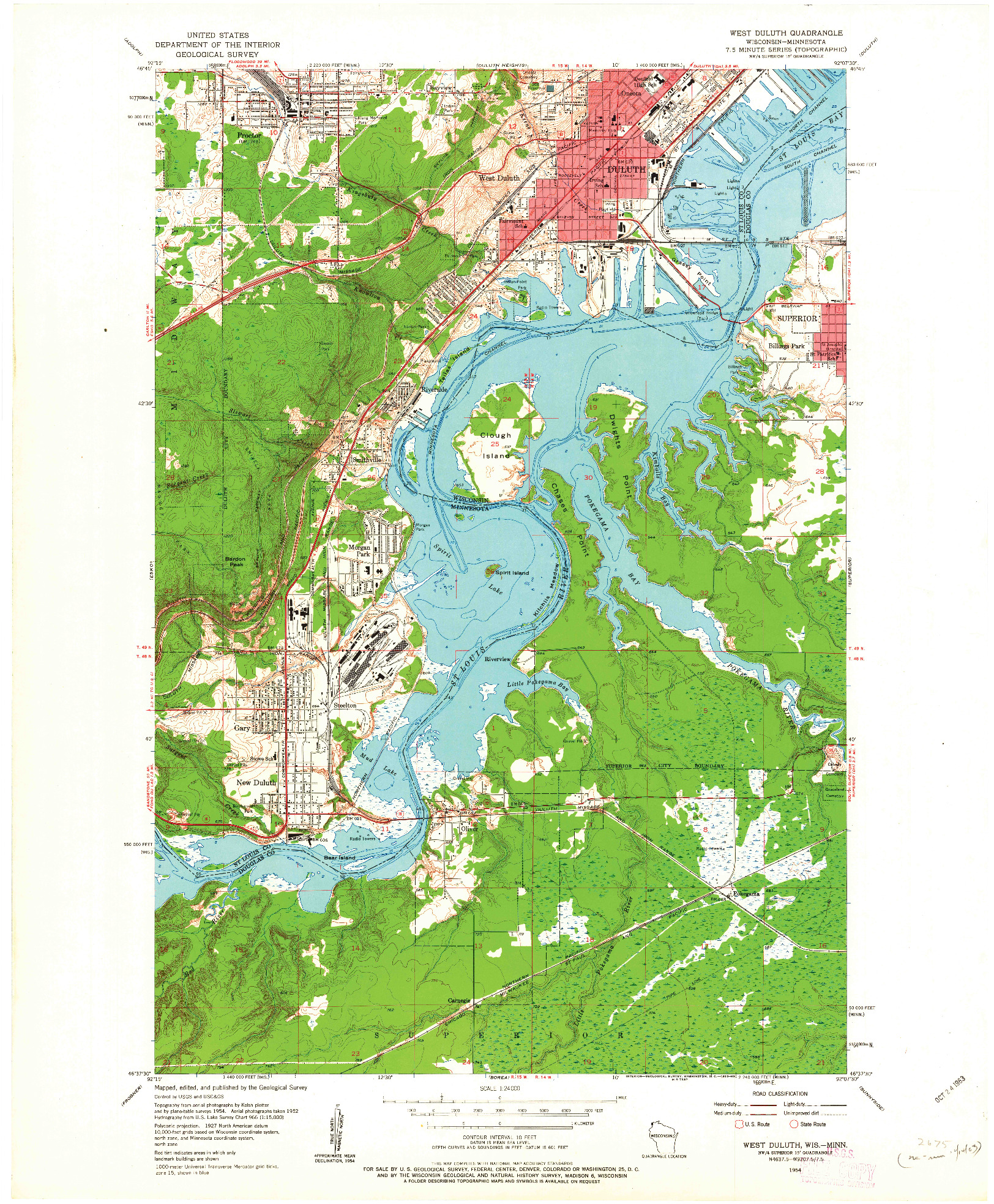 USGS 1:24000-SCALE QUADRANGLE FOR WEST DULUTH, WI 1954