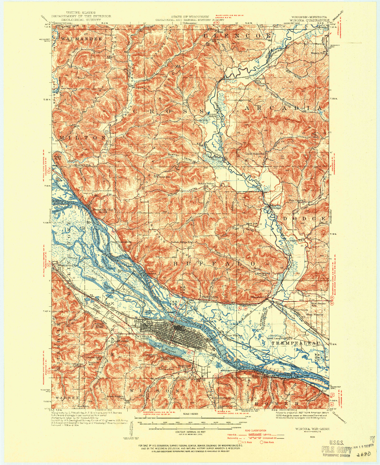 USGS 1:62500-SCALE QUADRANGLE FOR WINONA, WI 1934
