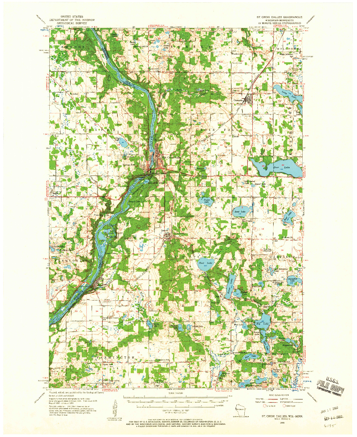 USGS 1:62500-SCALE QUADRANGLE FOR ST. CROIX DALLES, WI 1955