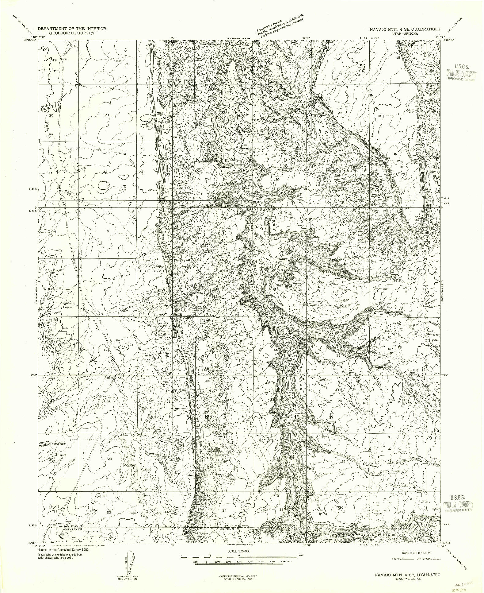 USGS 1:24000-SCALE QUADRANGLE FOR NAVAJO MTN. 4 SE, UT 1952