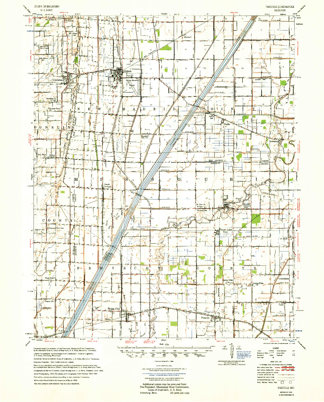 USGS 1:62500-SCALE QUADRANGLE FOR PASCOLA, MO 1955