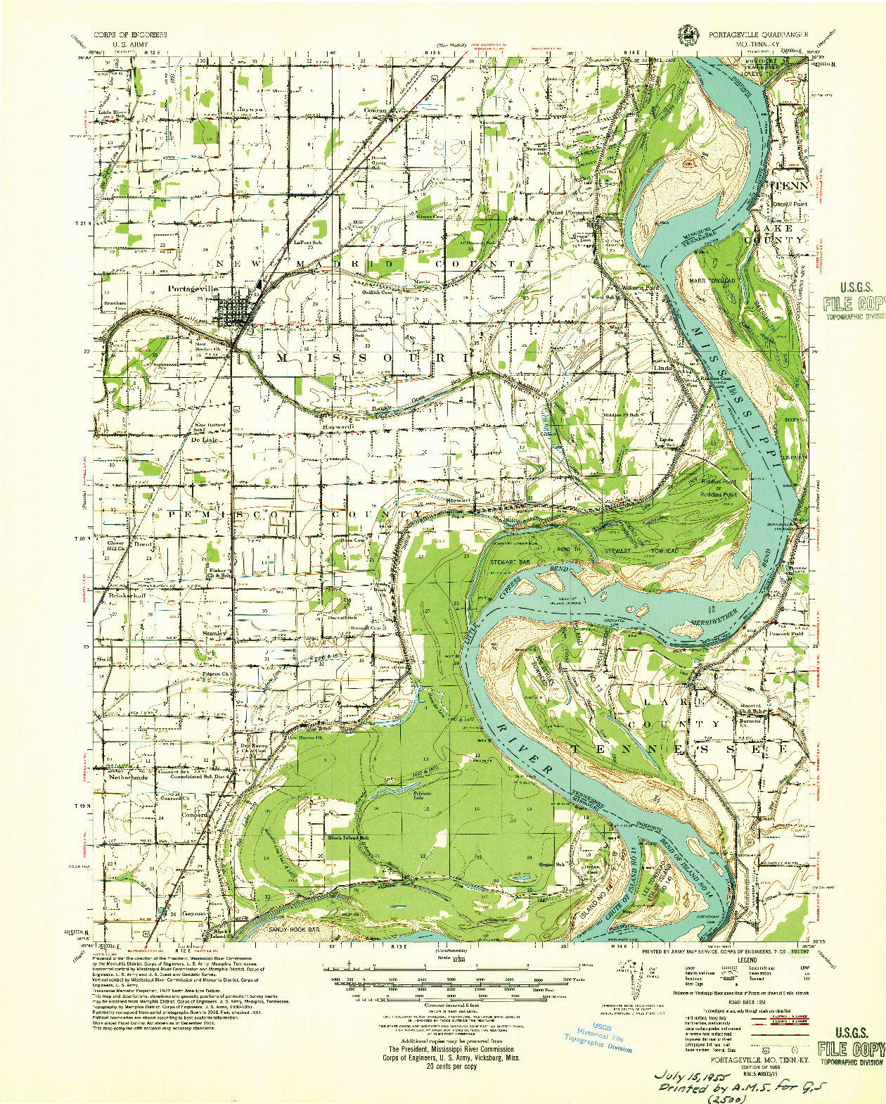 USGS 1:62500-SCALE QUADRANGLE FOR PORTAGEVILLE, MO 1955