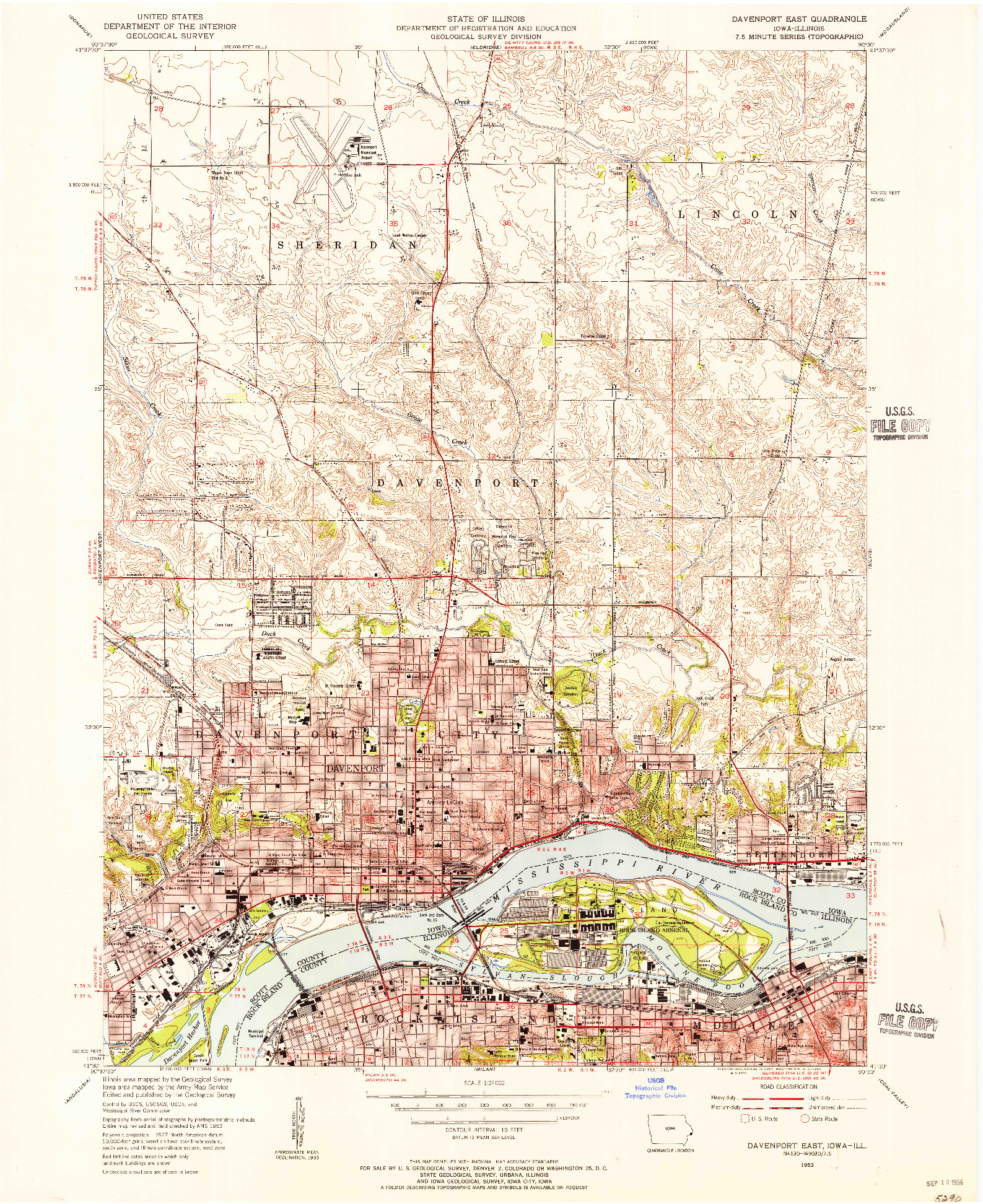 USGS 1:24000-SCALE QUADRANGLE FOR DAVENPORT EAST, IA 1953