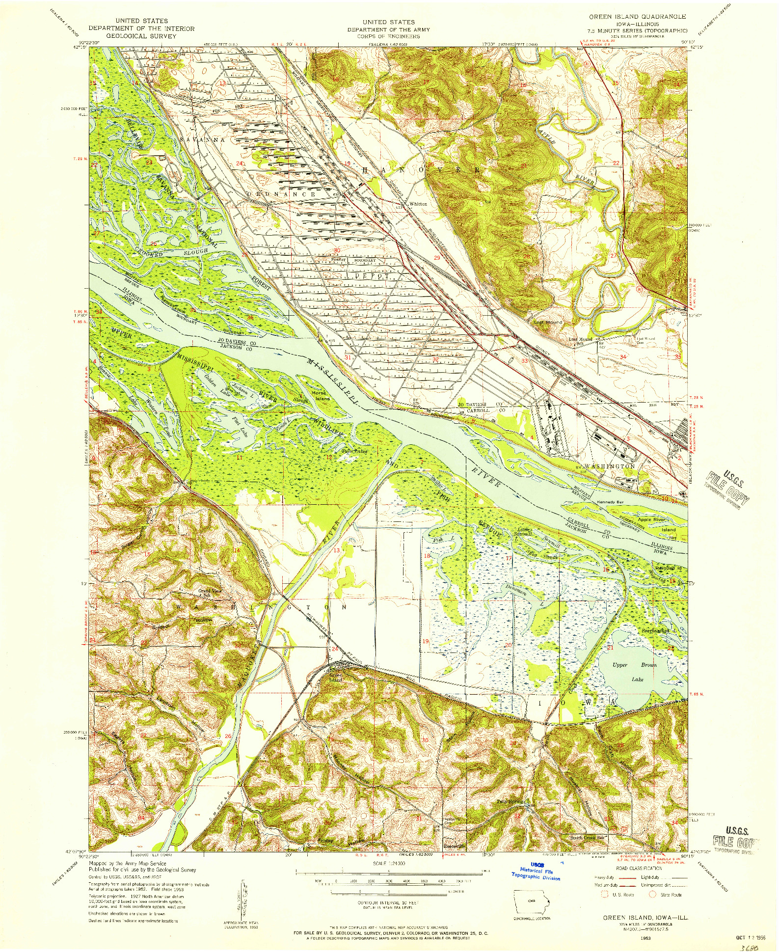 USGS 1:24000-SCALE QUADRANGLE FOR GREEN ISLAND, IA 1953