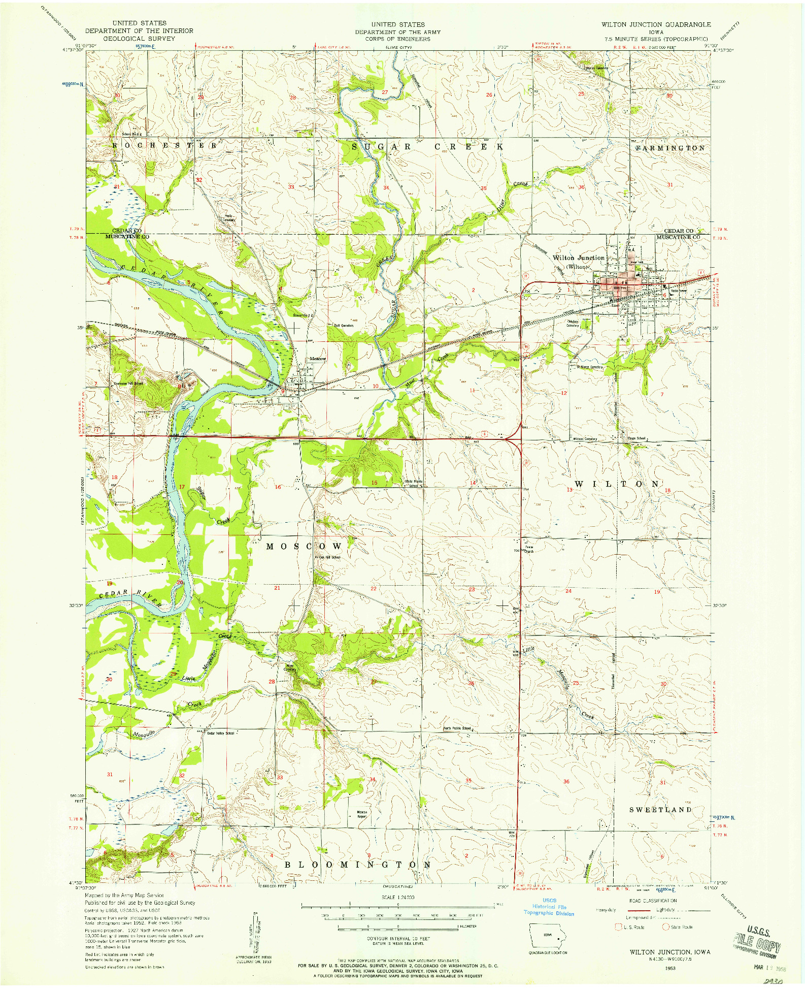 USGS 1:24000-SCALE QUADRANGLE FOR WILTON JUNCTION, IA 1953