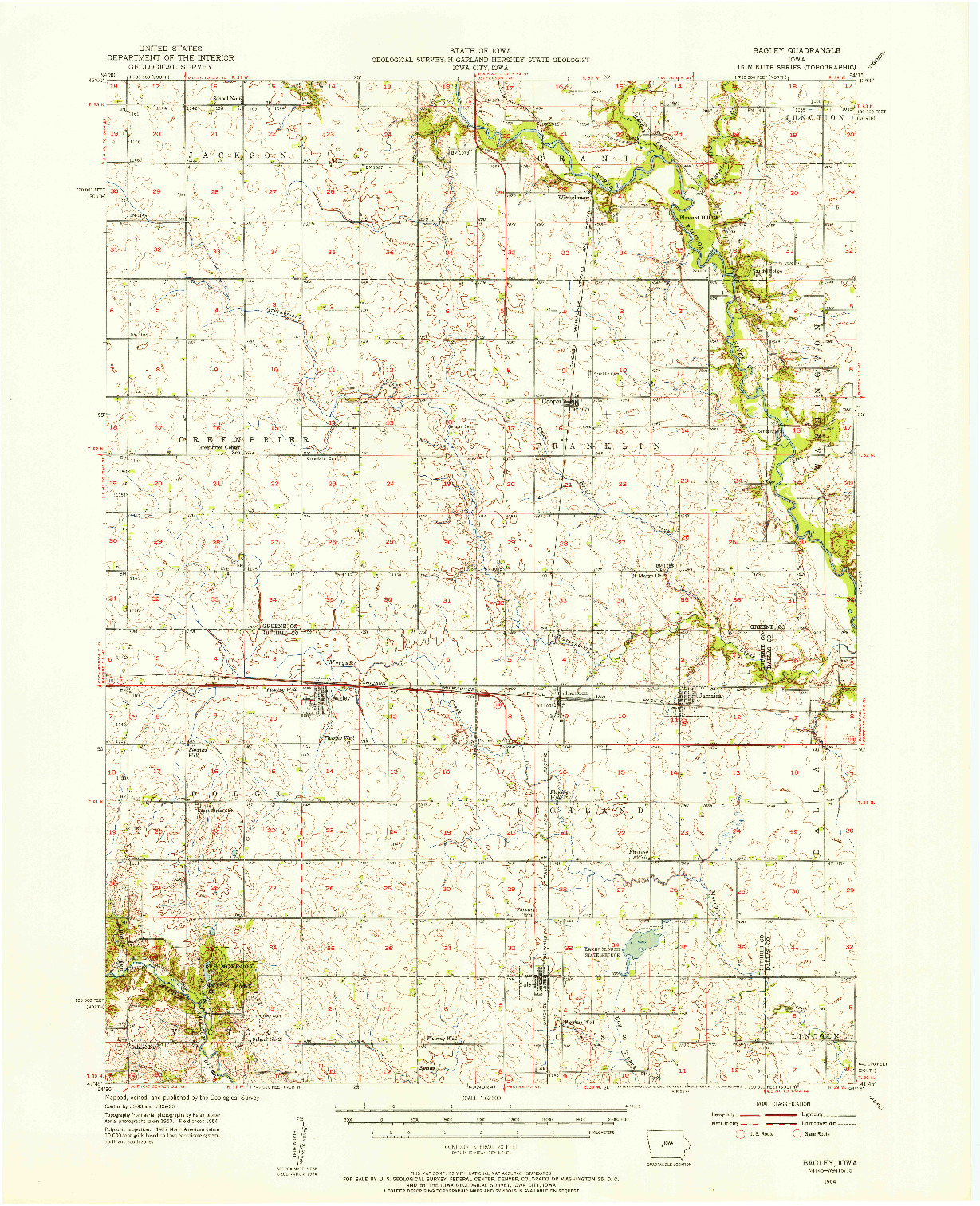 USGS 1:62500-SCALE QUADRANGLE FOR BAGLEY, IA 1954