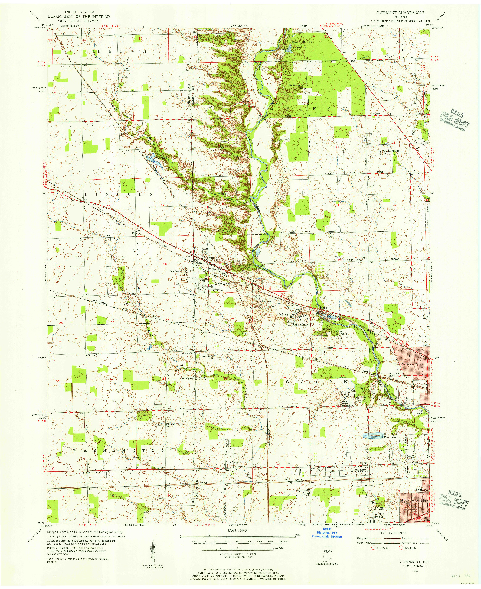 USGS 1:24000-SCALE QUADRANGLE FOR CLERMONT, IN 1953