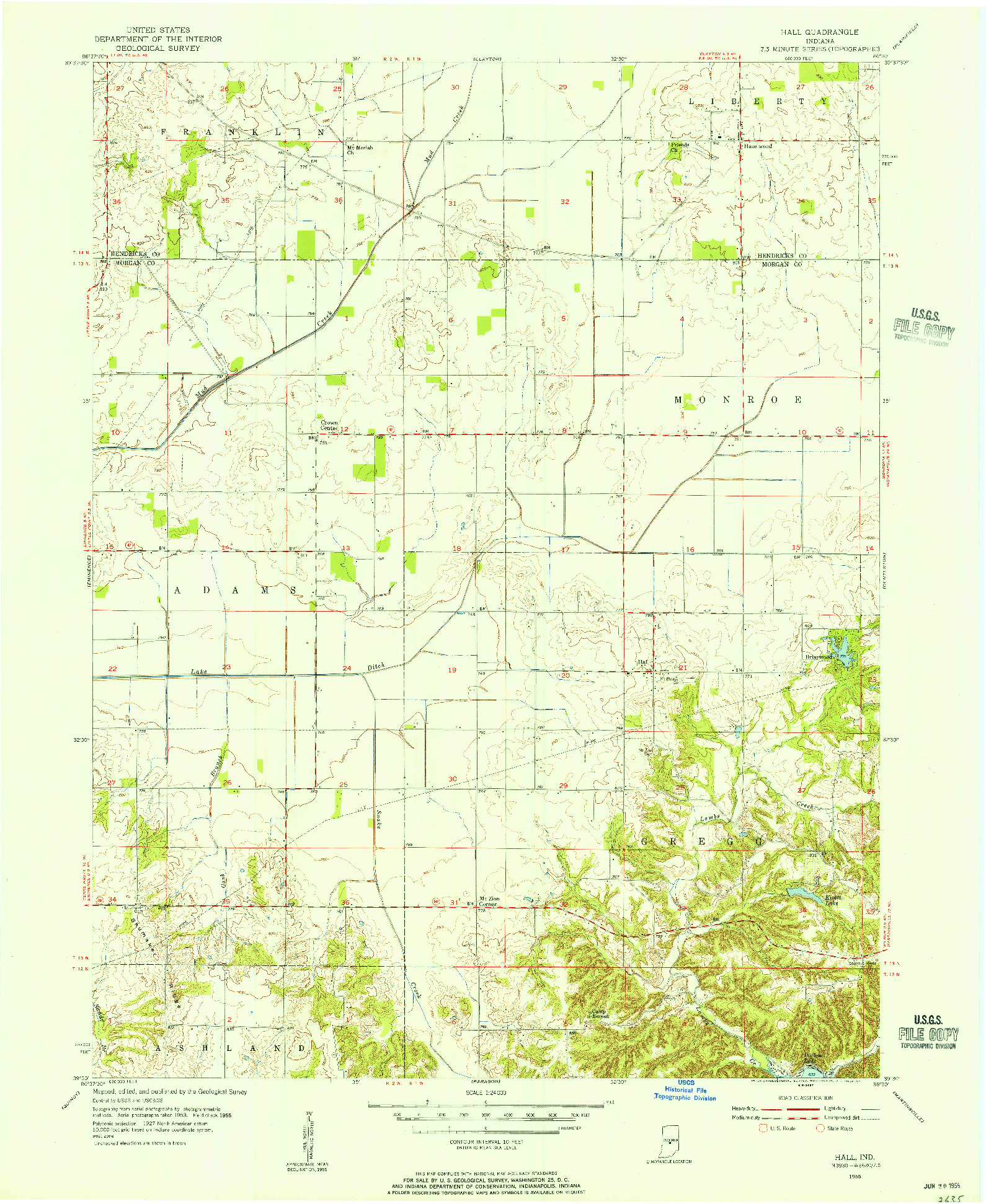 USGS 1:24000-SCALE QUADRANGLE FOR HALL, IN 1955