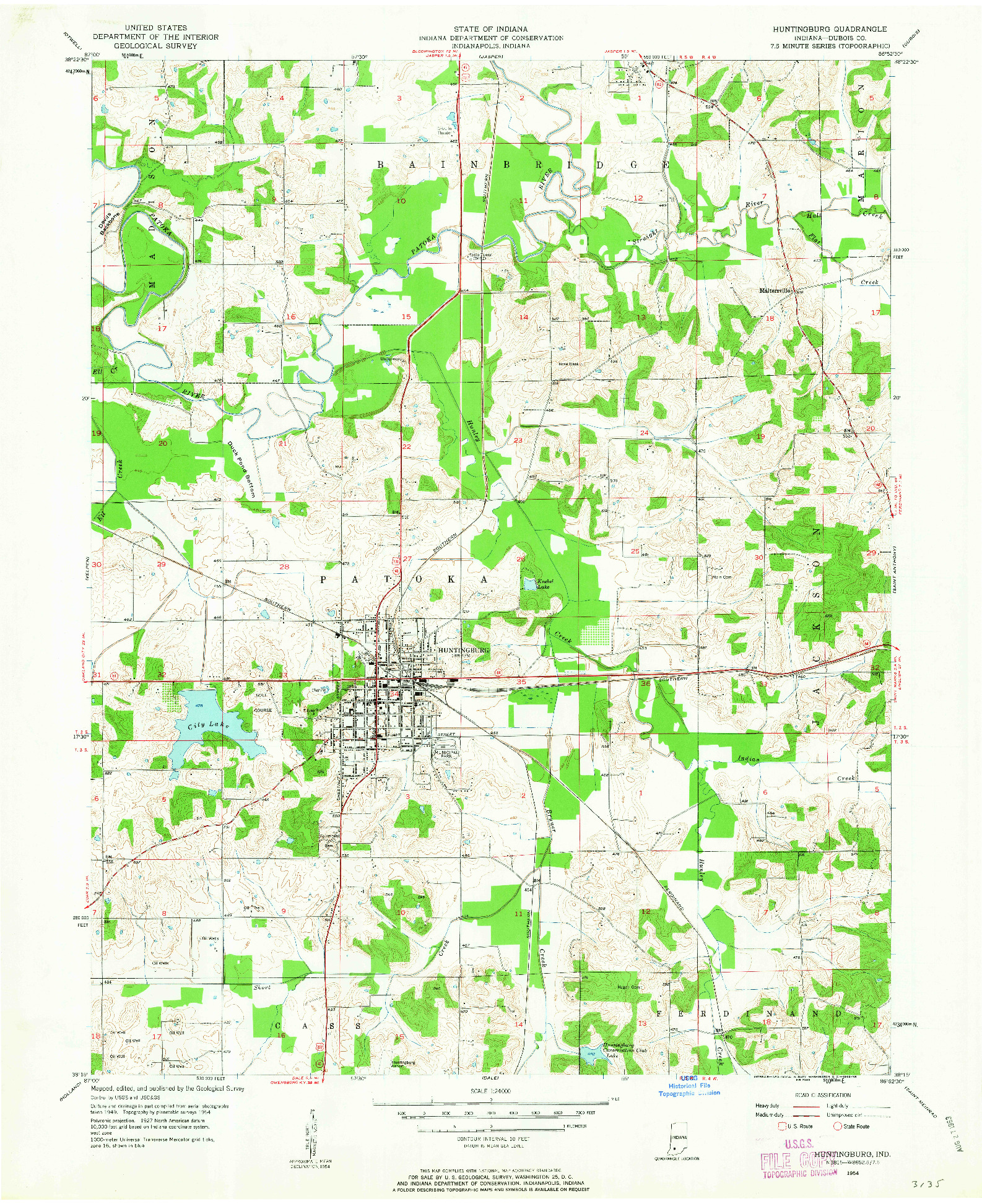 USGS 1:24000-SCALE QUADRANGLE FOR HUNTINGBURG, IN 1954