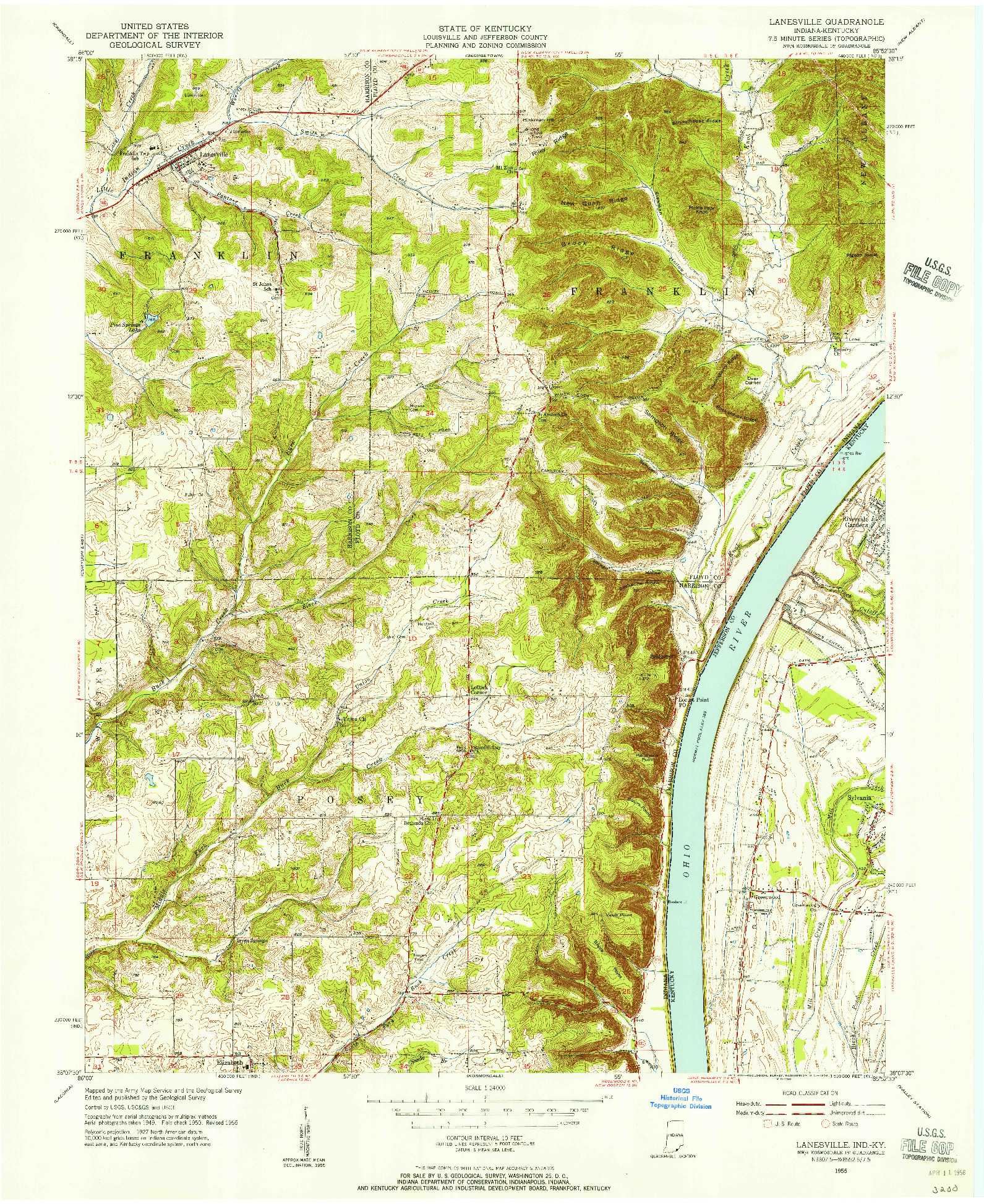 USGS 1:24000-SCALE QUADRANGLE FOR LANESVILLE, IN 1955