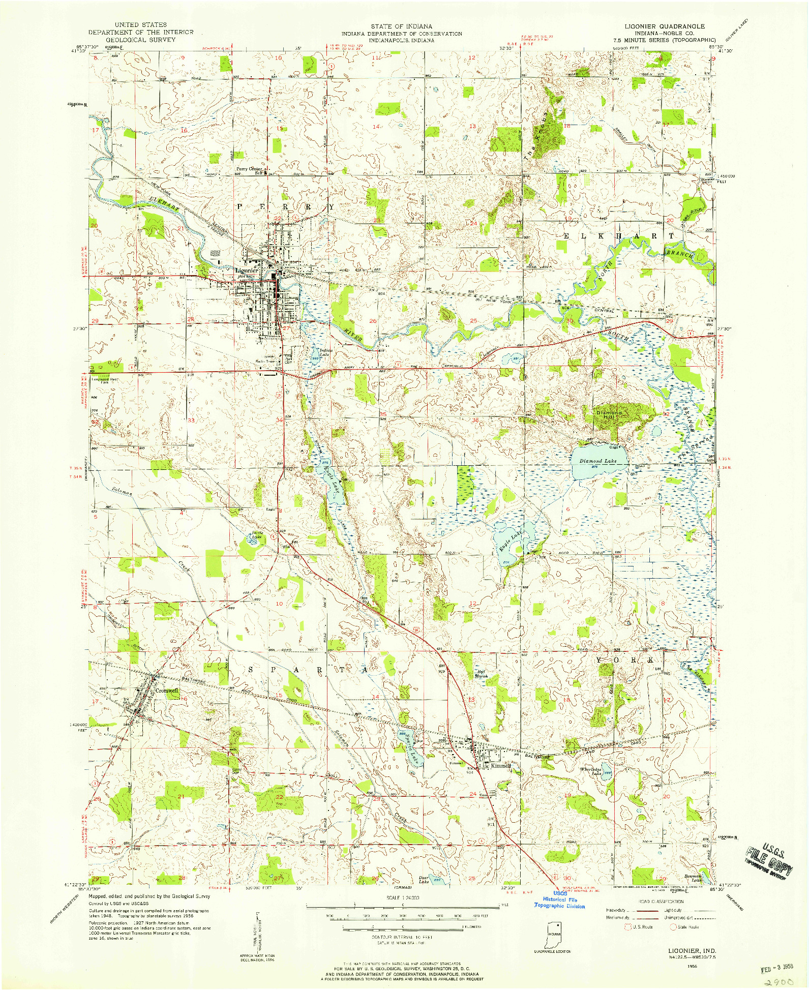 USGS 1:24000-SCALE QUADRANGLE FOR LIGONIER, IN 1956