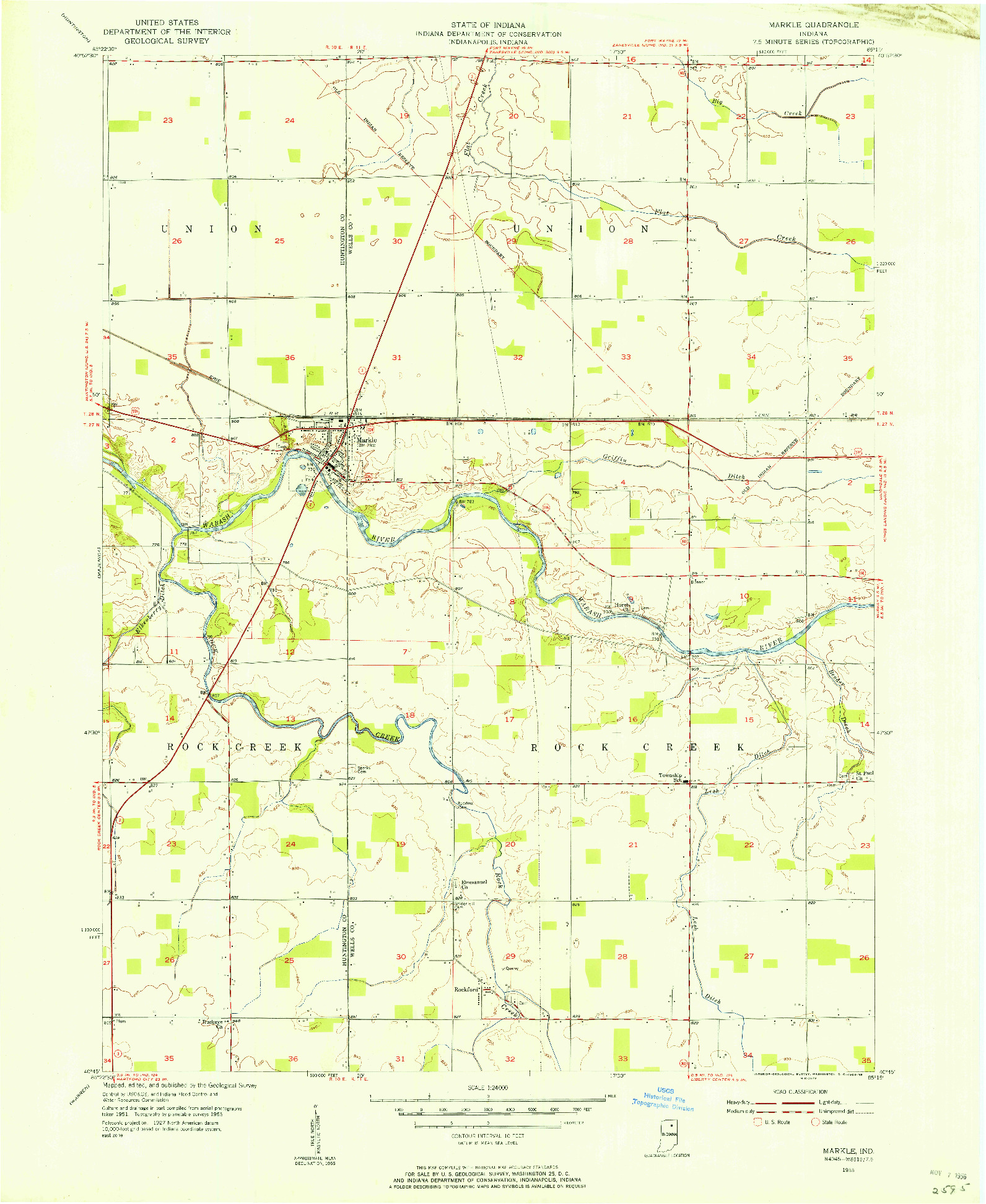 USGS 1:24000-SCALE QUADRANGLE FOR MARKLE, IN 1955