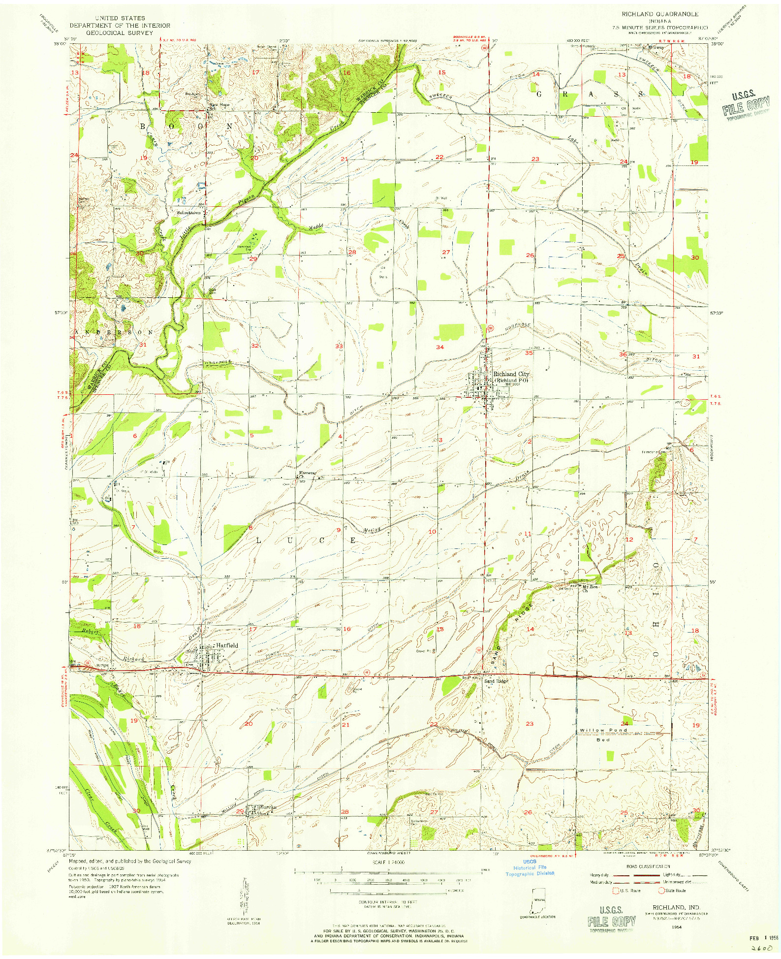USGS 1:24000-SCALE QUADRANGLE FOR RICHLAND, IN 1954