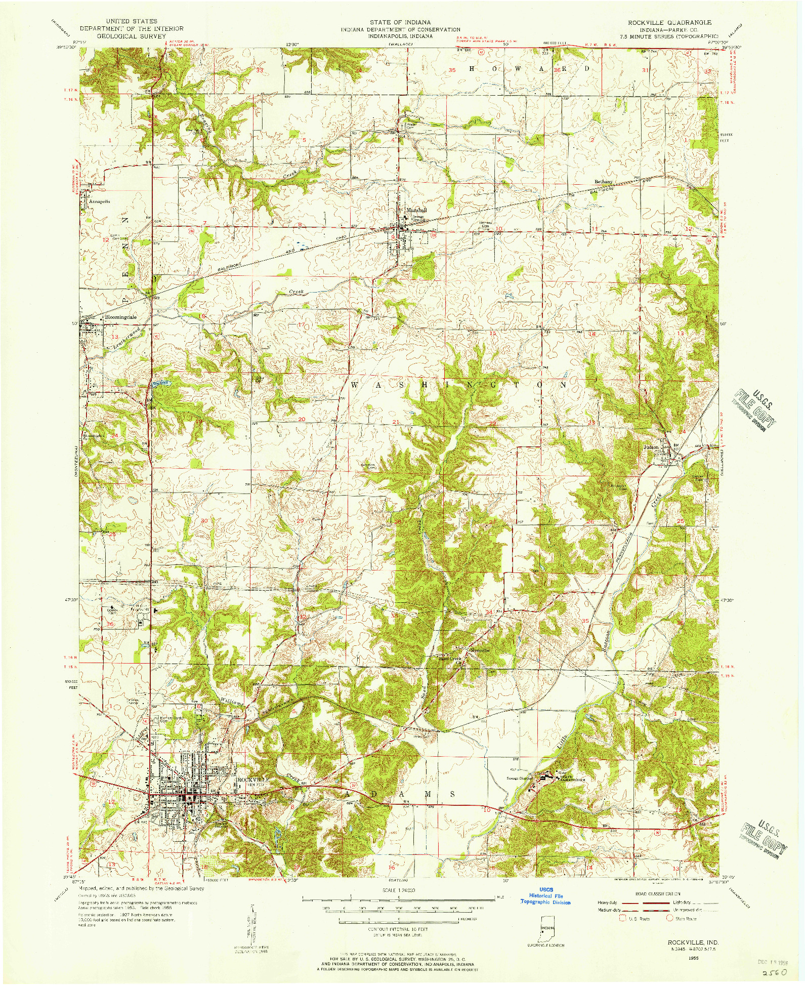 USGS 1:24000-SCALE QUADRANGLE FOR ROCKVILLE, IN 1955