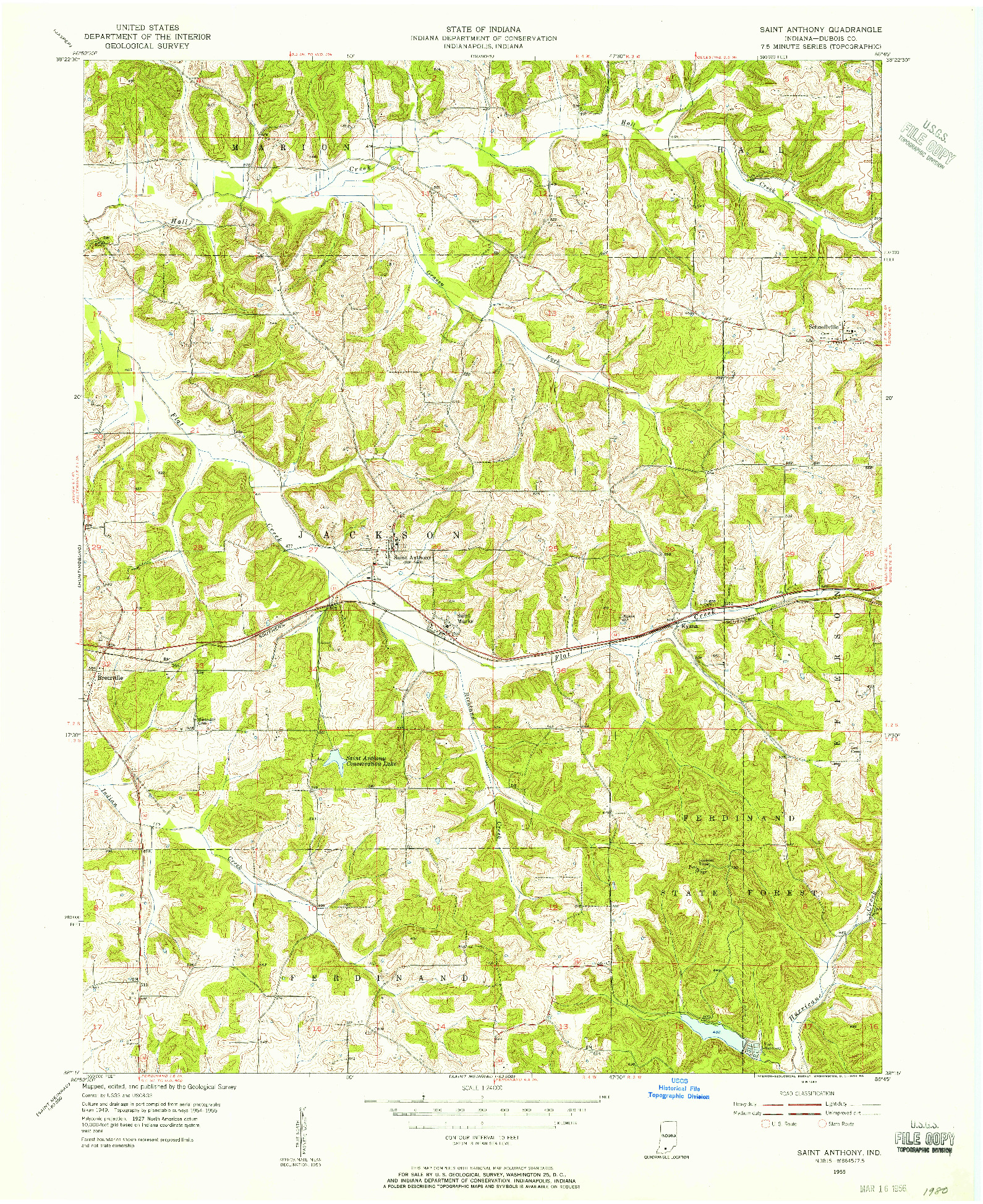 USGS 1:24000-SCALE QUADRANGLE FOR SAINT ANTHONY, IN 1955