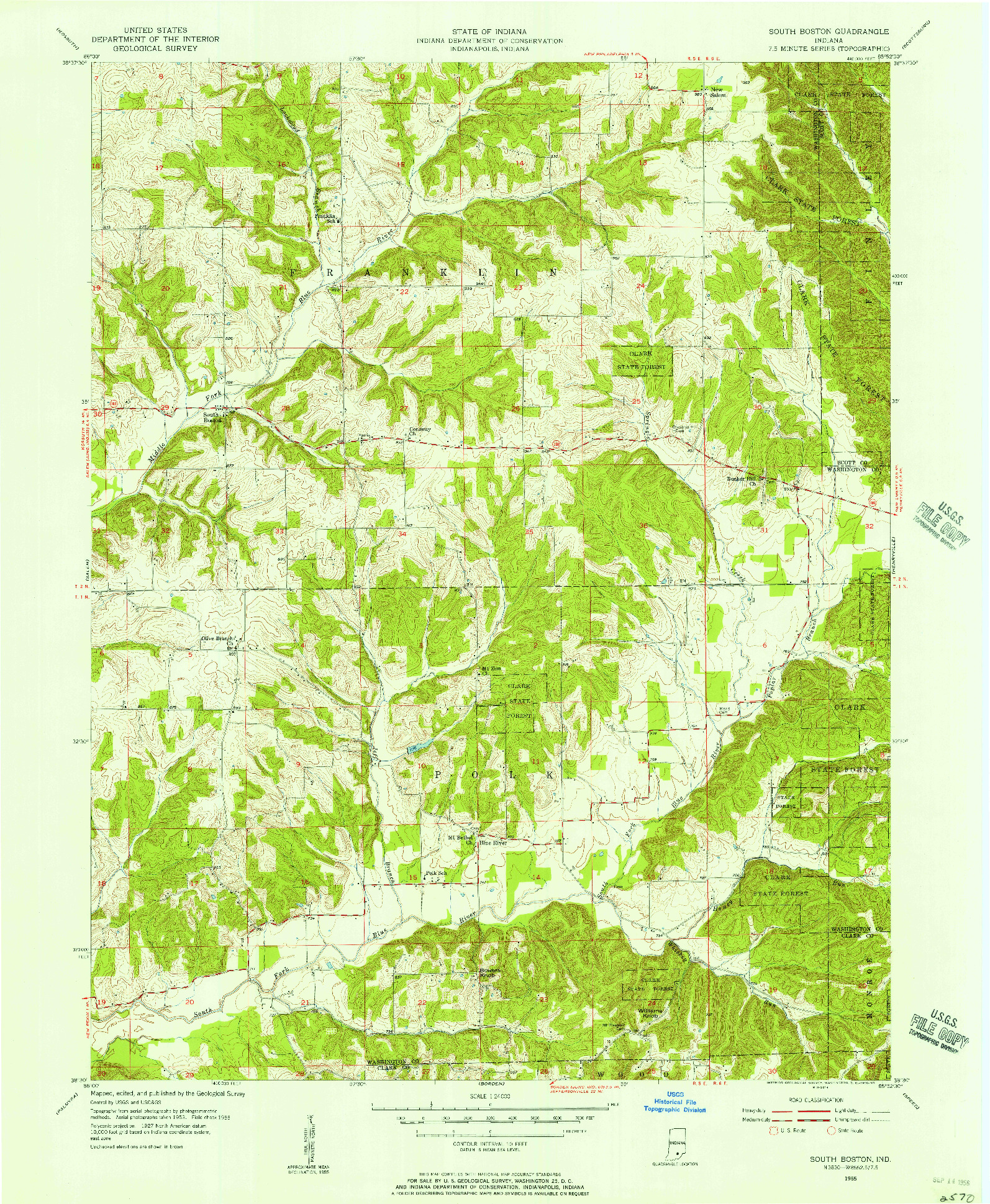 USGS 1:24000-SCALE QUADRANGLE FOR SOUTH BOSTON, IN 1955