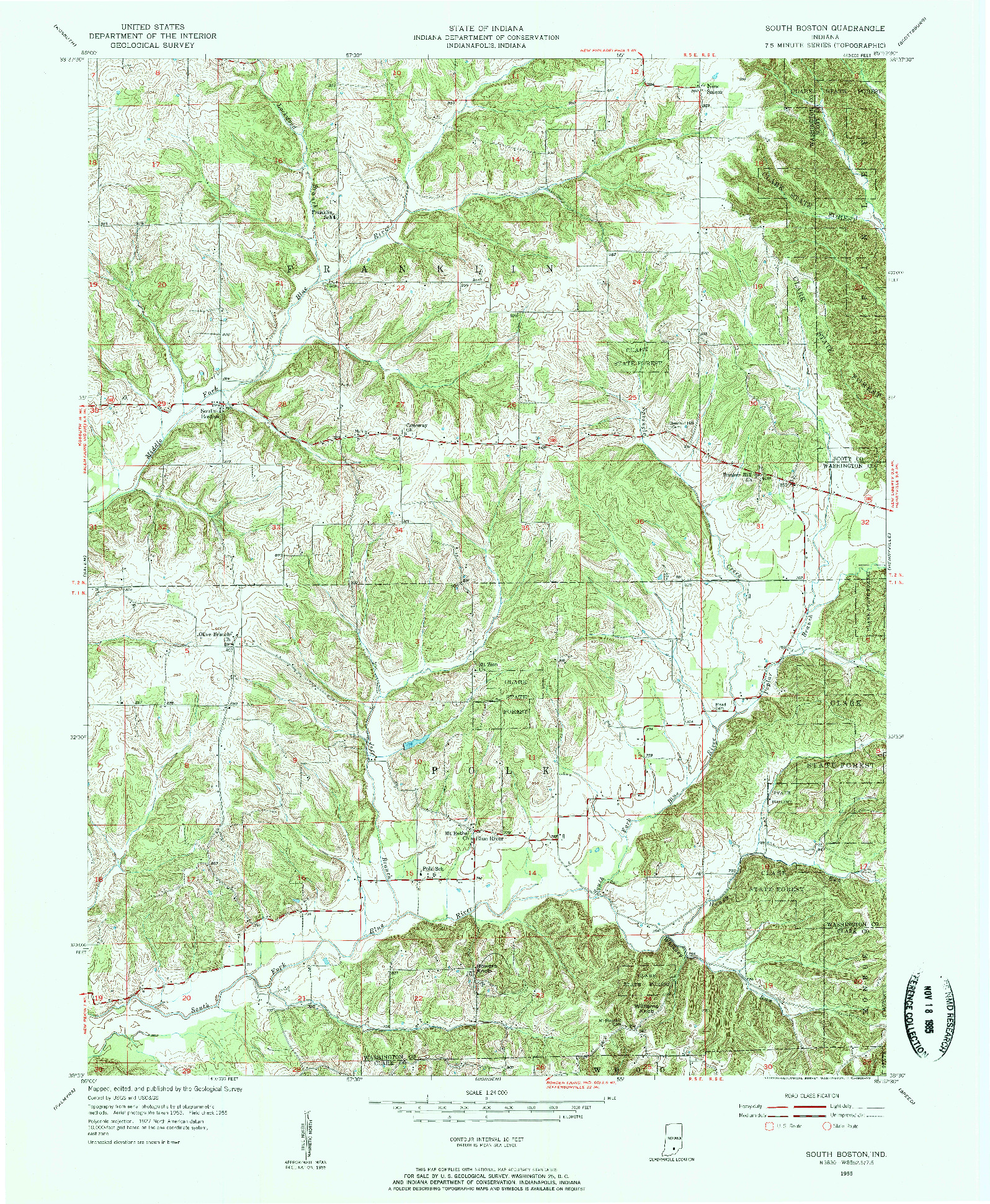 USGS 1:24000-SCALE QUADRANGLE FOR SOUTH BOSTON, IN 1955