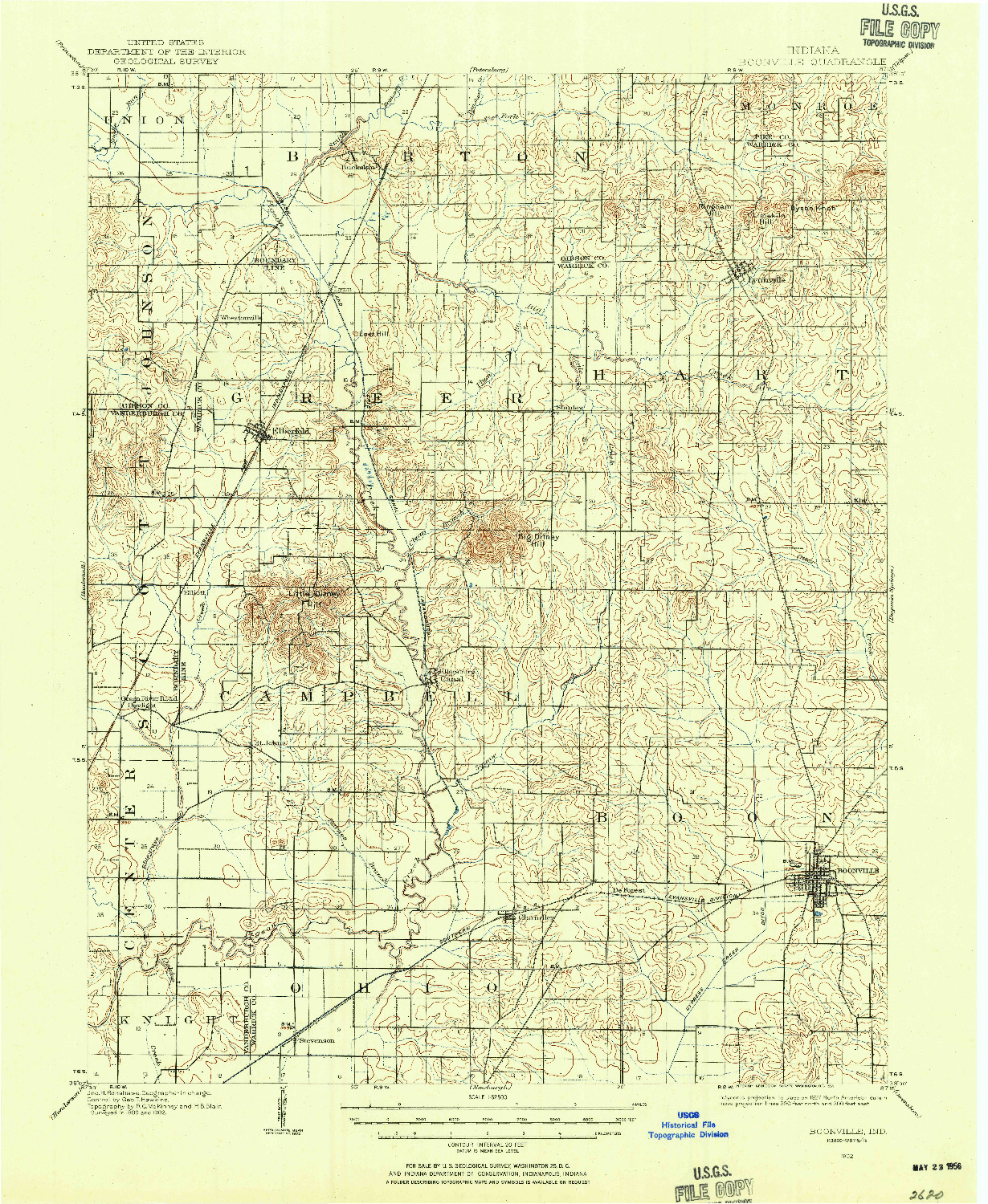 USGS 1:62500-SCALE QUADRANGLE FOR BOONVILLE, IN 1902