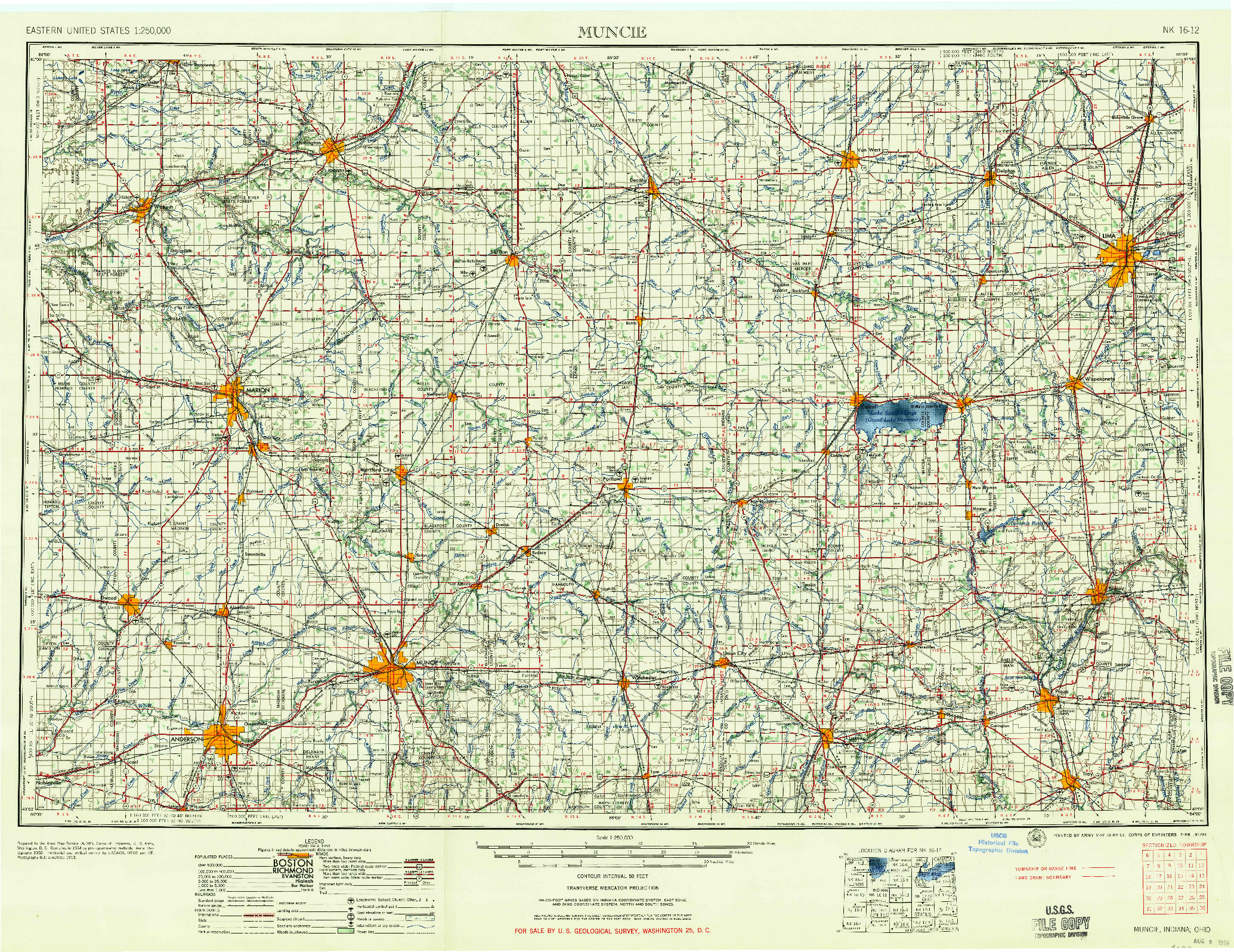 USGS 1:250000-SCALE QUADRANGLE FOR MUNCIE, IN 1956