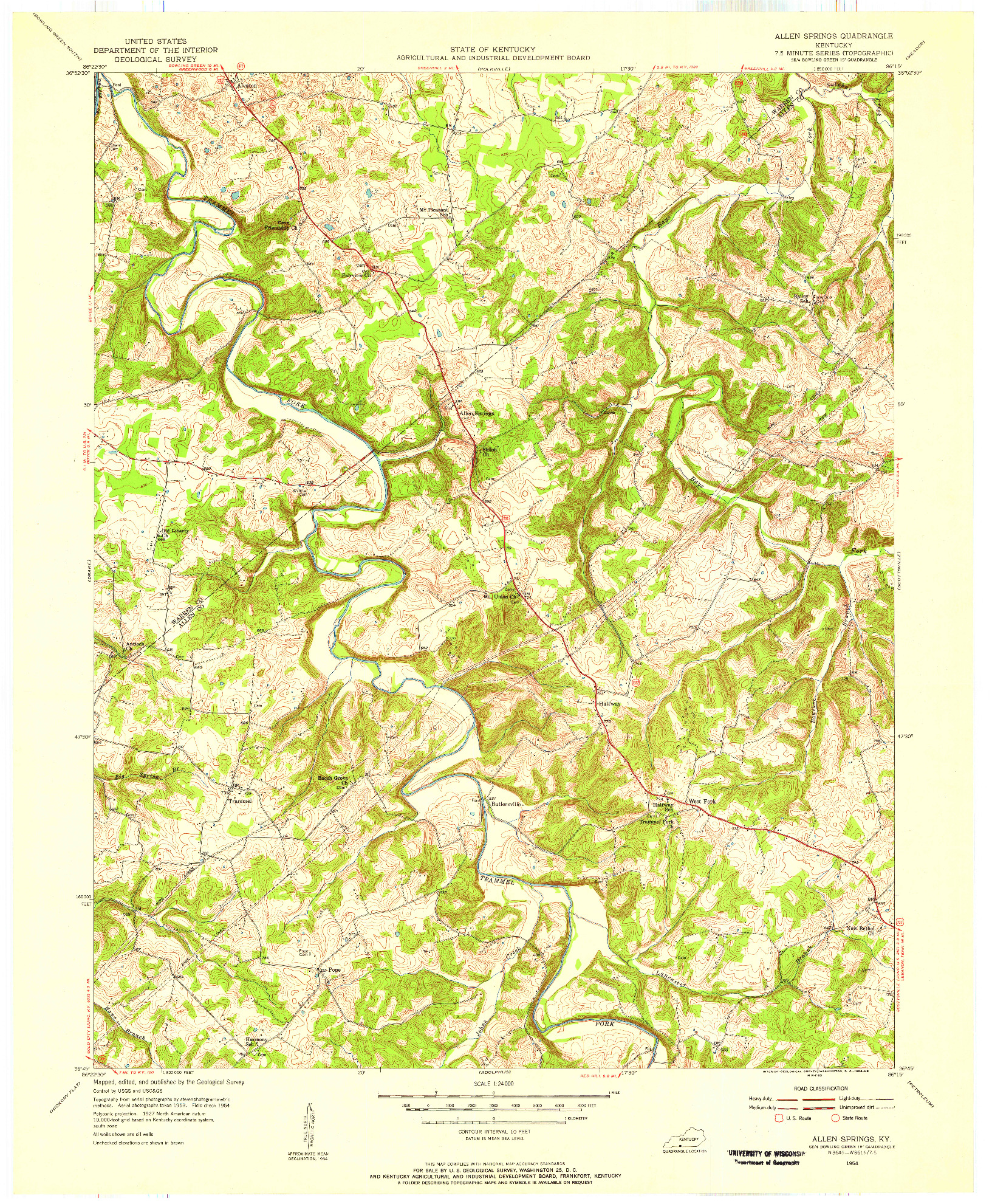 USGS 1:24000-SCALE QUADRANGLE FOR ALLEN SPRINGS, KY 1954