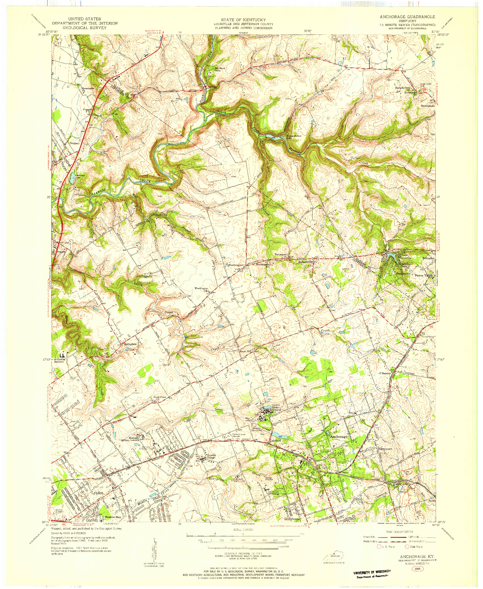 USGS 1:24000-SCALE QUADRANGLE FOR ANCHORAGE, KY 1955