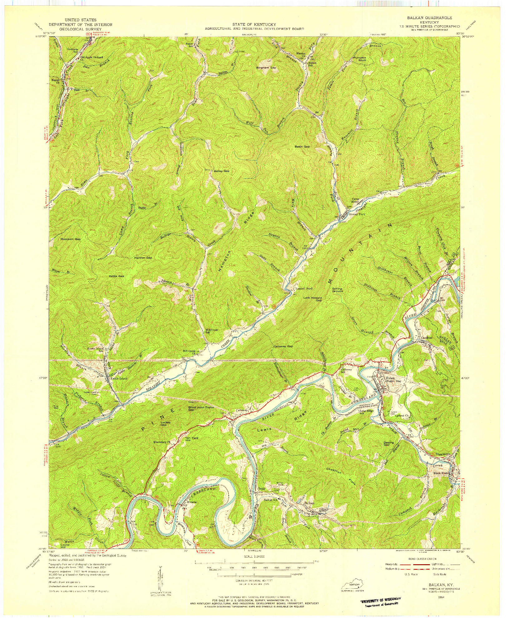 USGS 1:24000-SCALE QUADRANGLE FOR BALKAN, KY 1954