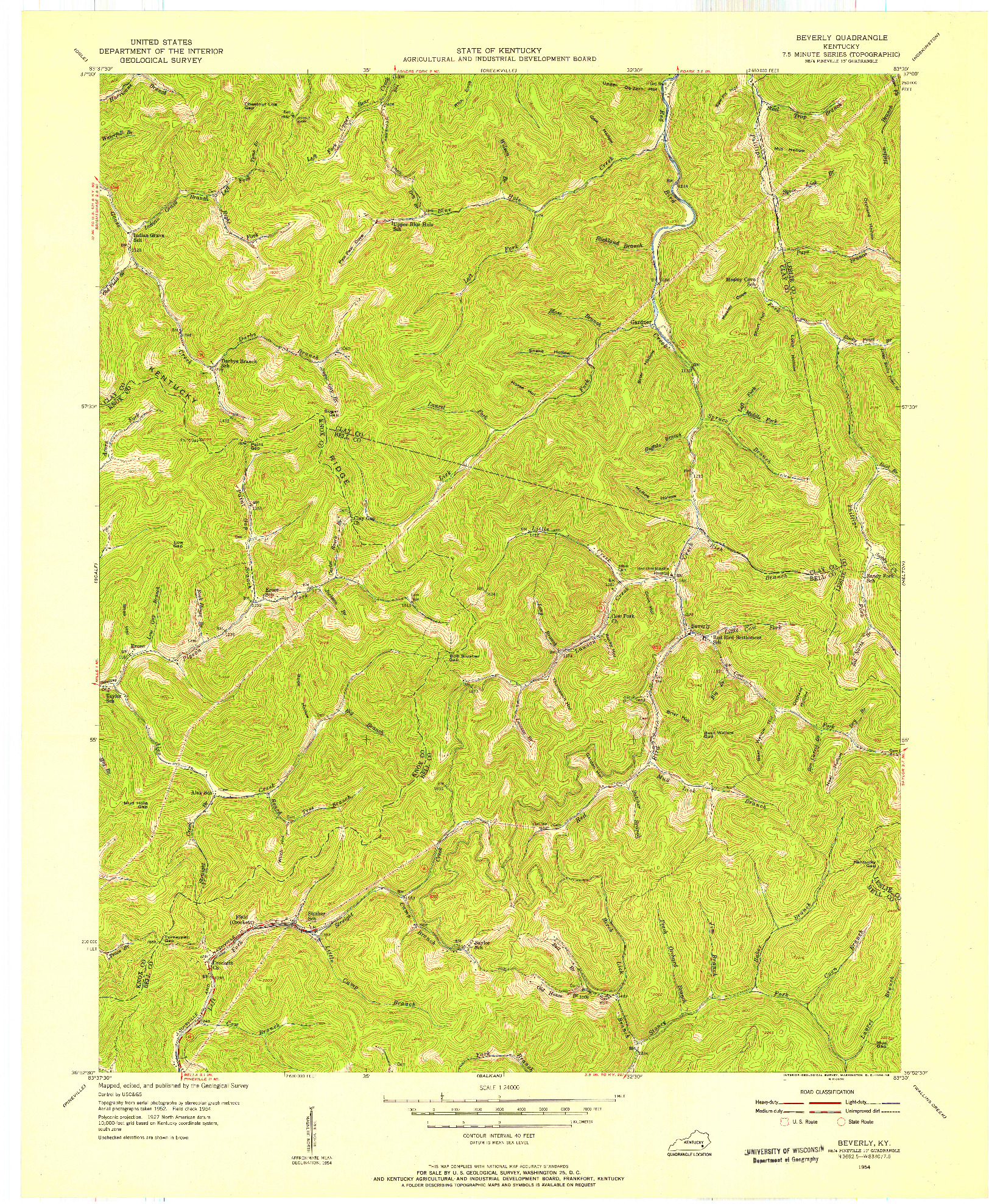 USGS 1:24000-SCALE QUADRANGLE FOR BEVERLY, KY 1954