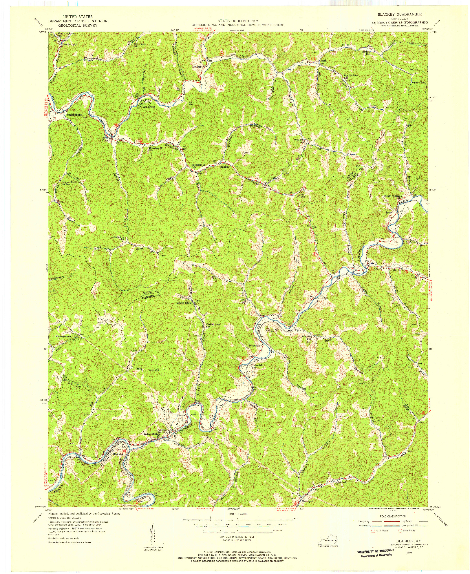 USGS 1:24000-SCALE QUADRANGLE FOR BLACKEY, KY 1954