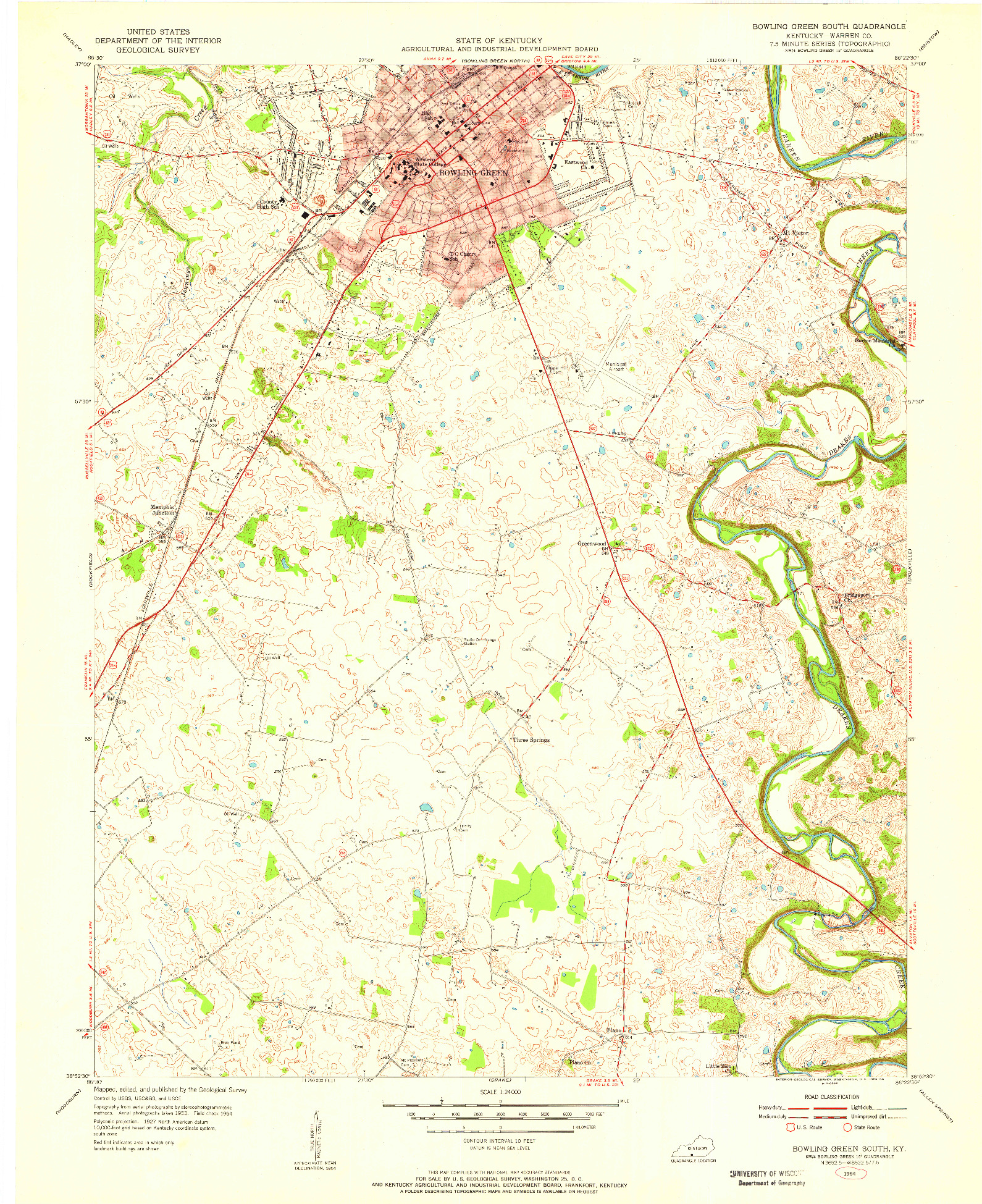 USGS 1:24000-SCALE QUADRANGLE FOR BOWLING GREEN SOUTH, KY 1954