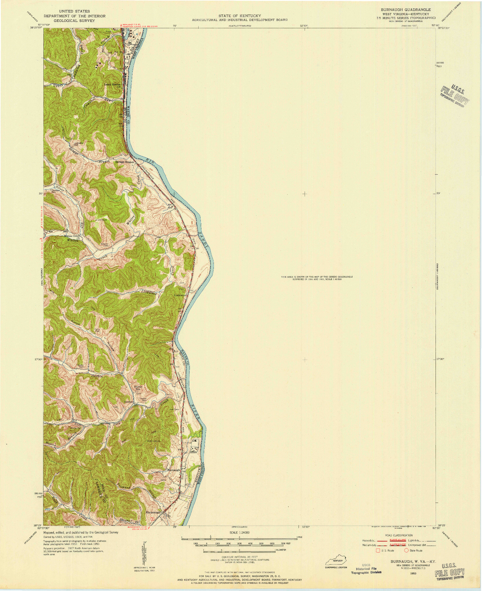 USGS 1:24000-SCALE QUADRANGLE FOR BURNAUGH, KY 1953