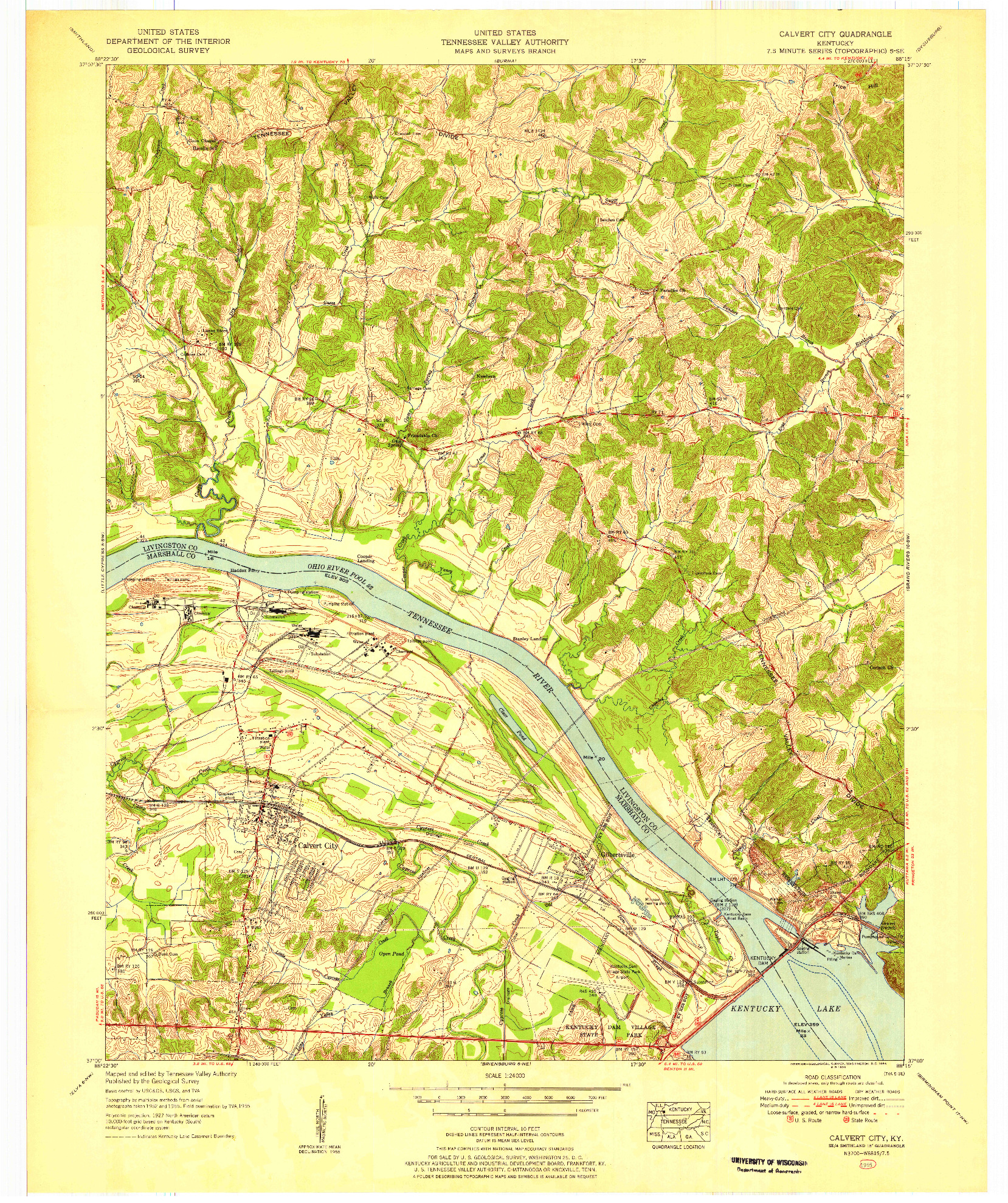 USGS 1:24000-SCALE QUADRANGLE FOR CALVERT CITY, KY 1955