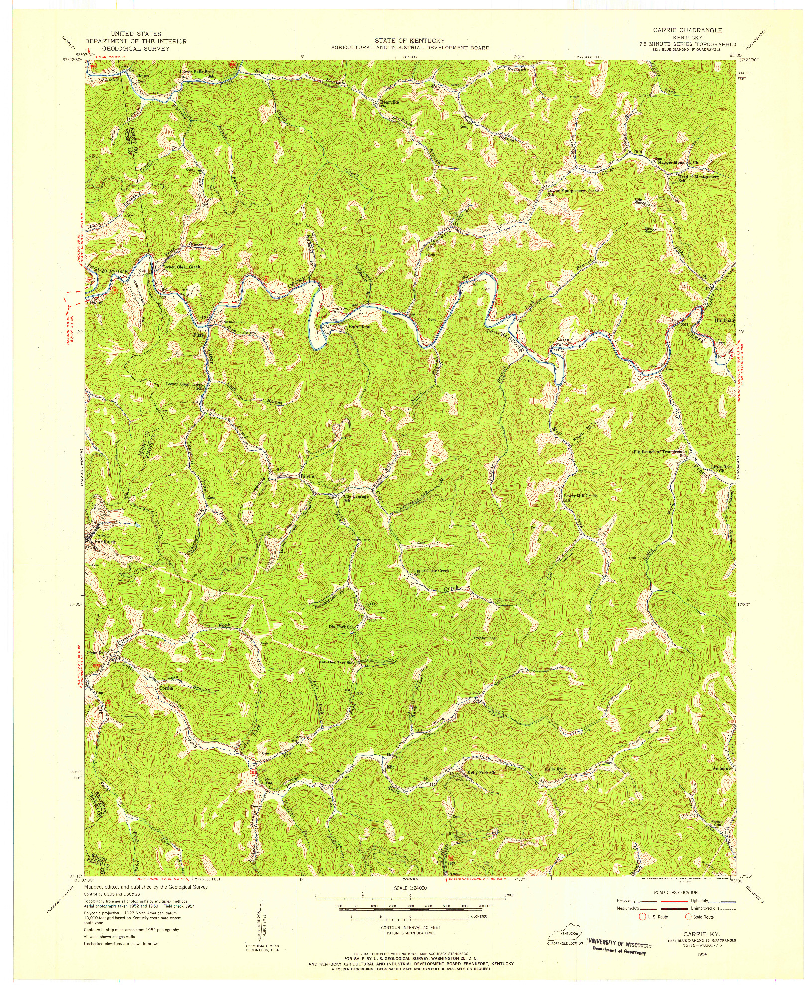 USGS 1:24000-SCALE QUADRANGLE FOR CARRIE, KY 1954