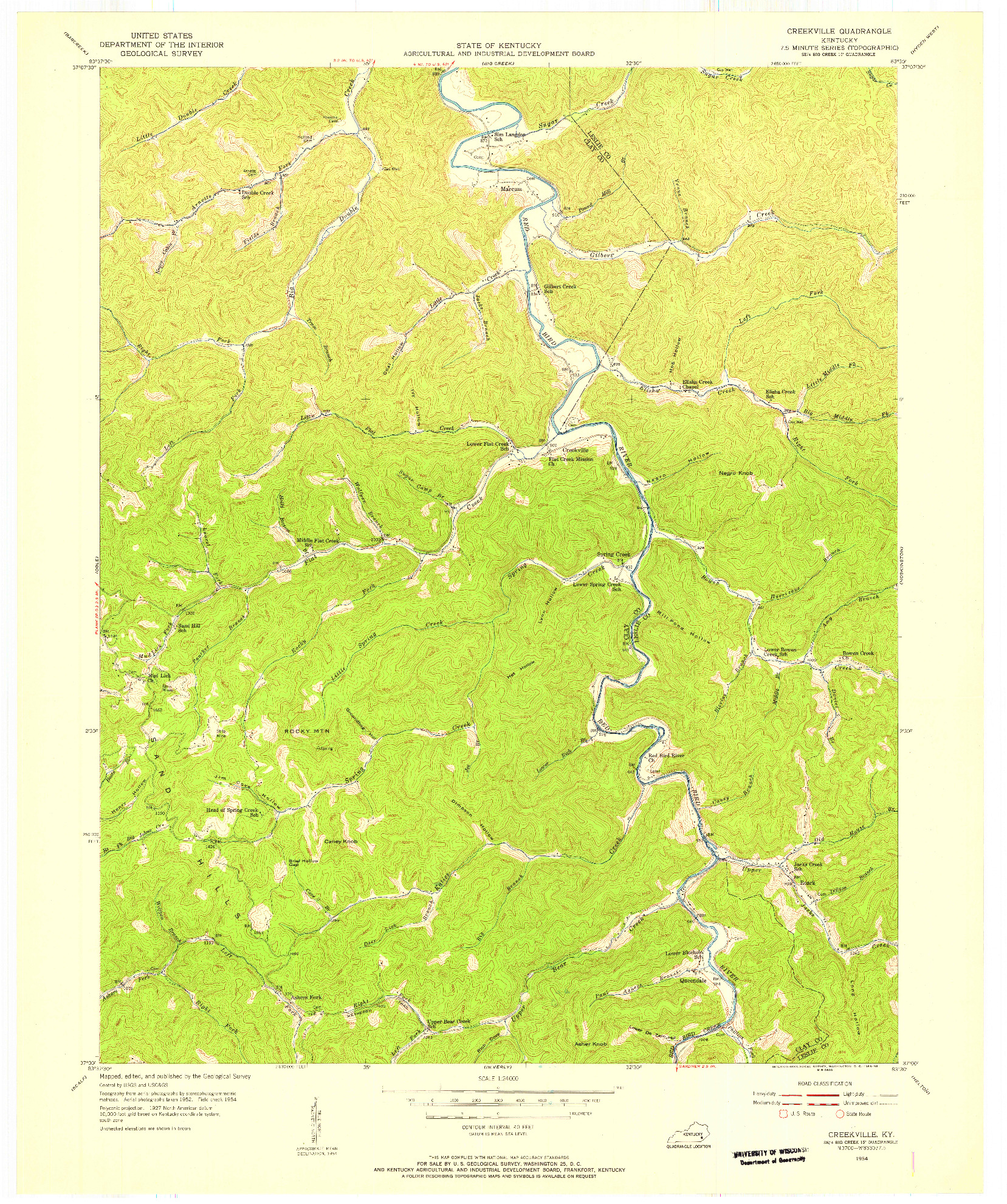 USGS 1:24000-SCALE QUADRANGLE FOR CREEKVILLE, KY 1954