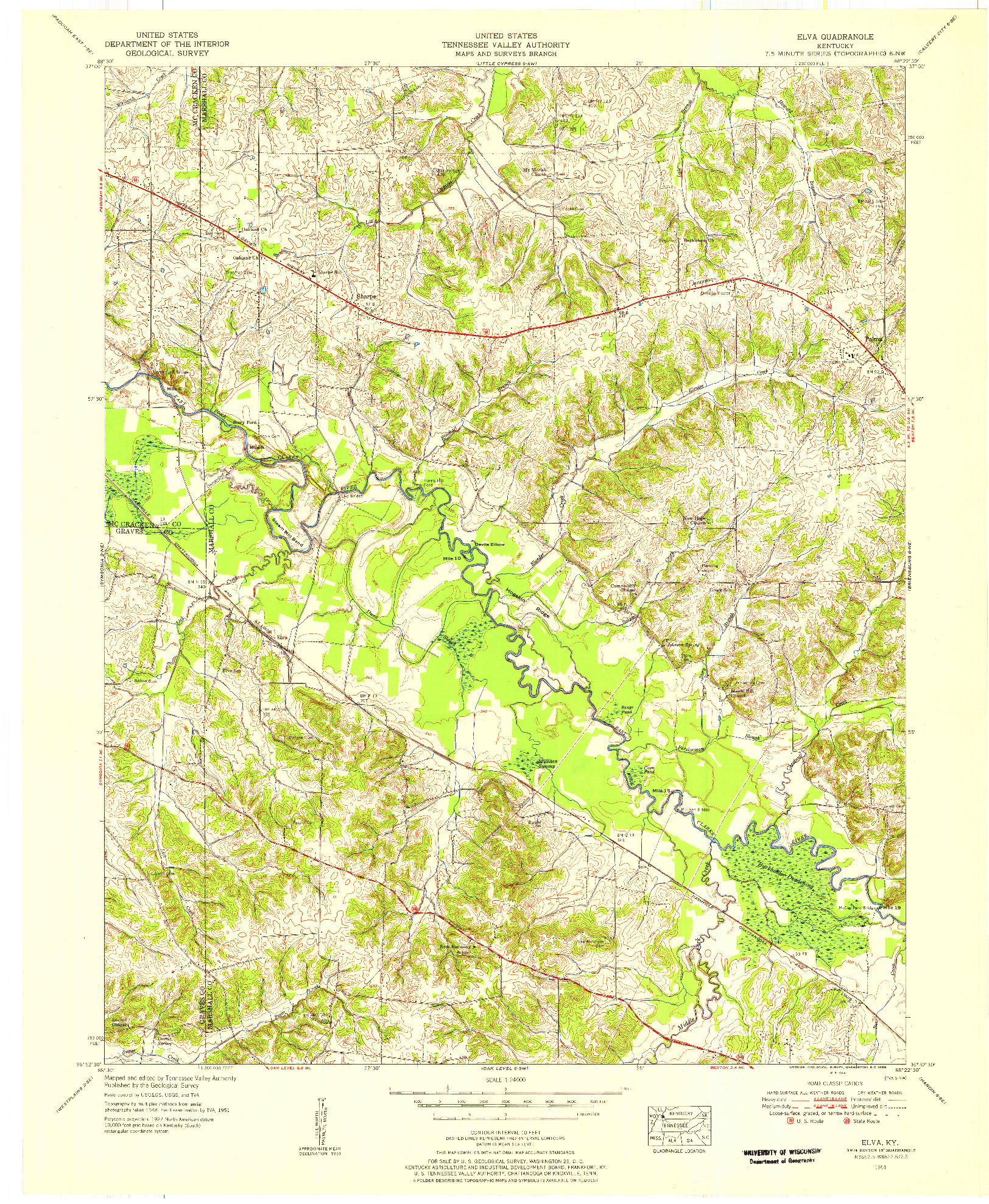 USGS 1:24000-SCALE QUADRANGLE FOR ELVA, KY 1951