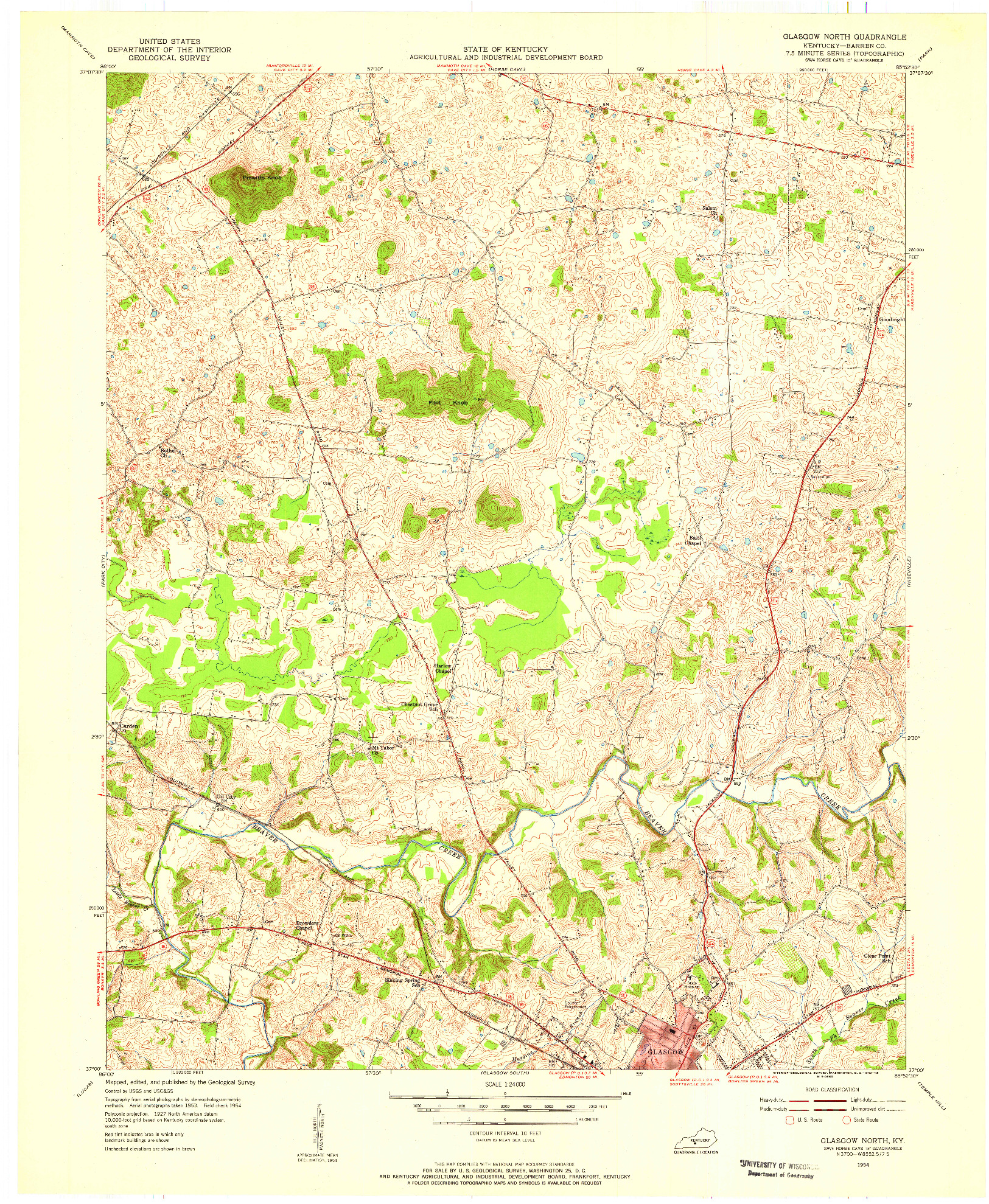 USGS 1:24000-SCALE QUADRANGLE FOR GLASGOW NORTH, KY 1954