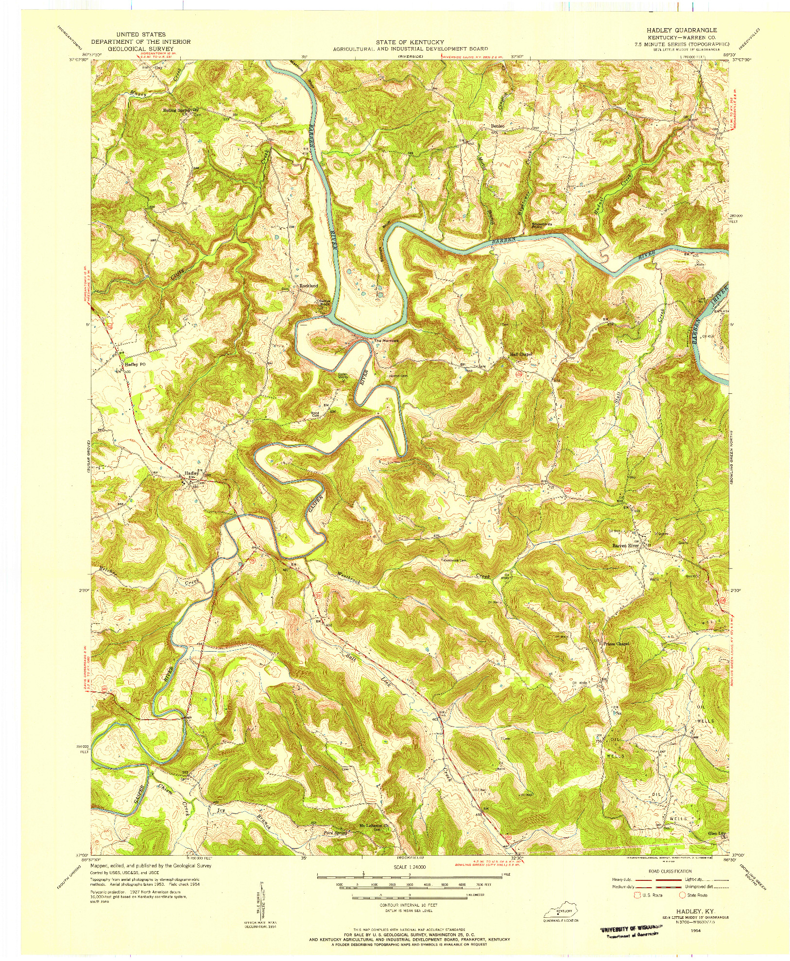 USGS 1:24000-SCALE QUADRANGLE FOR HADLEY, KY 1954