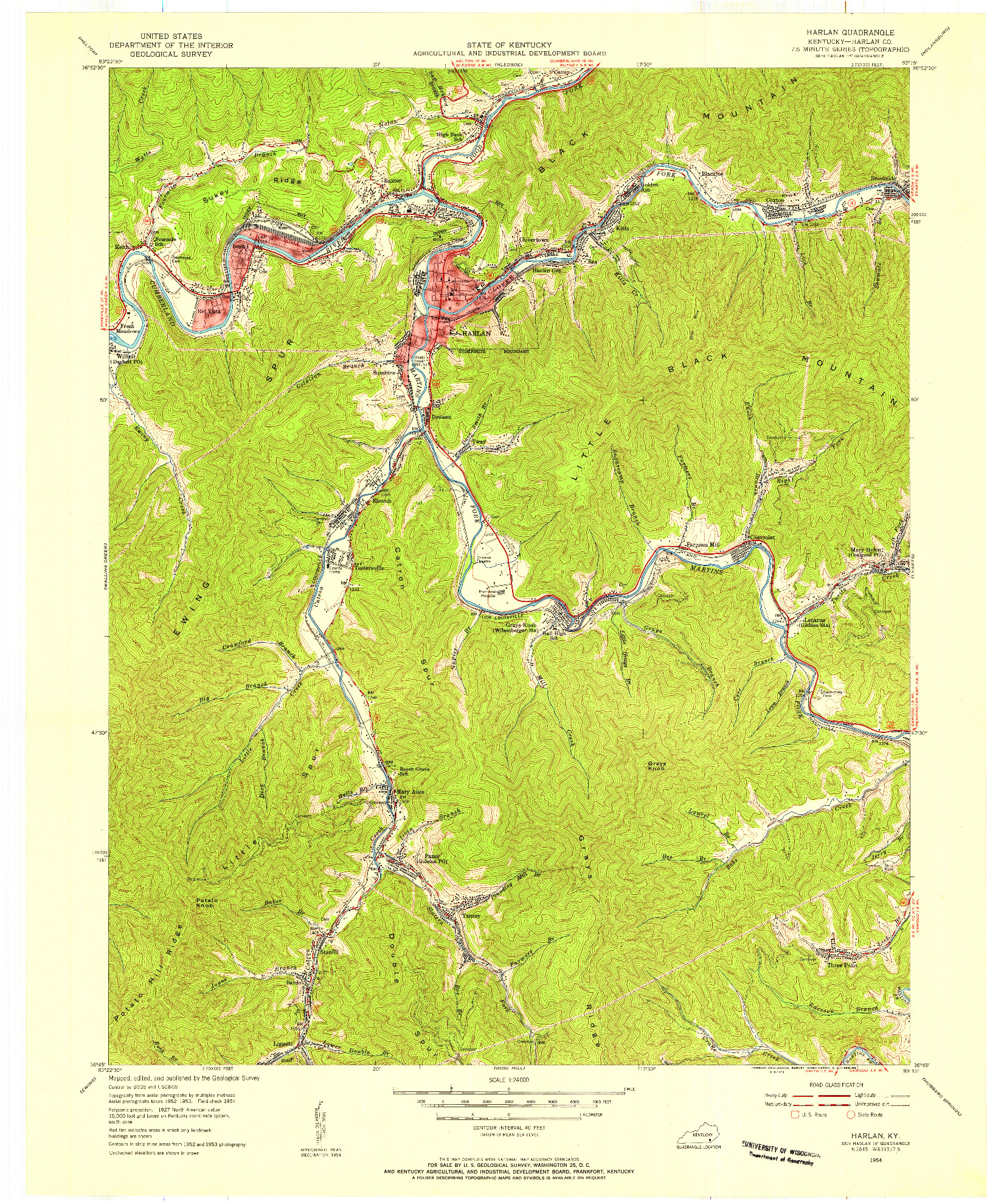 USGS 1:24000-SCALE QUADRANGLE FOR HARLAN, KY 1954