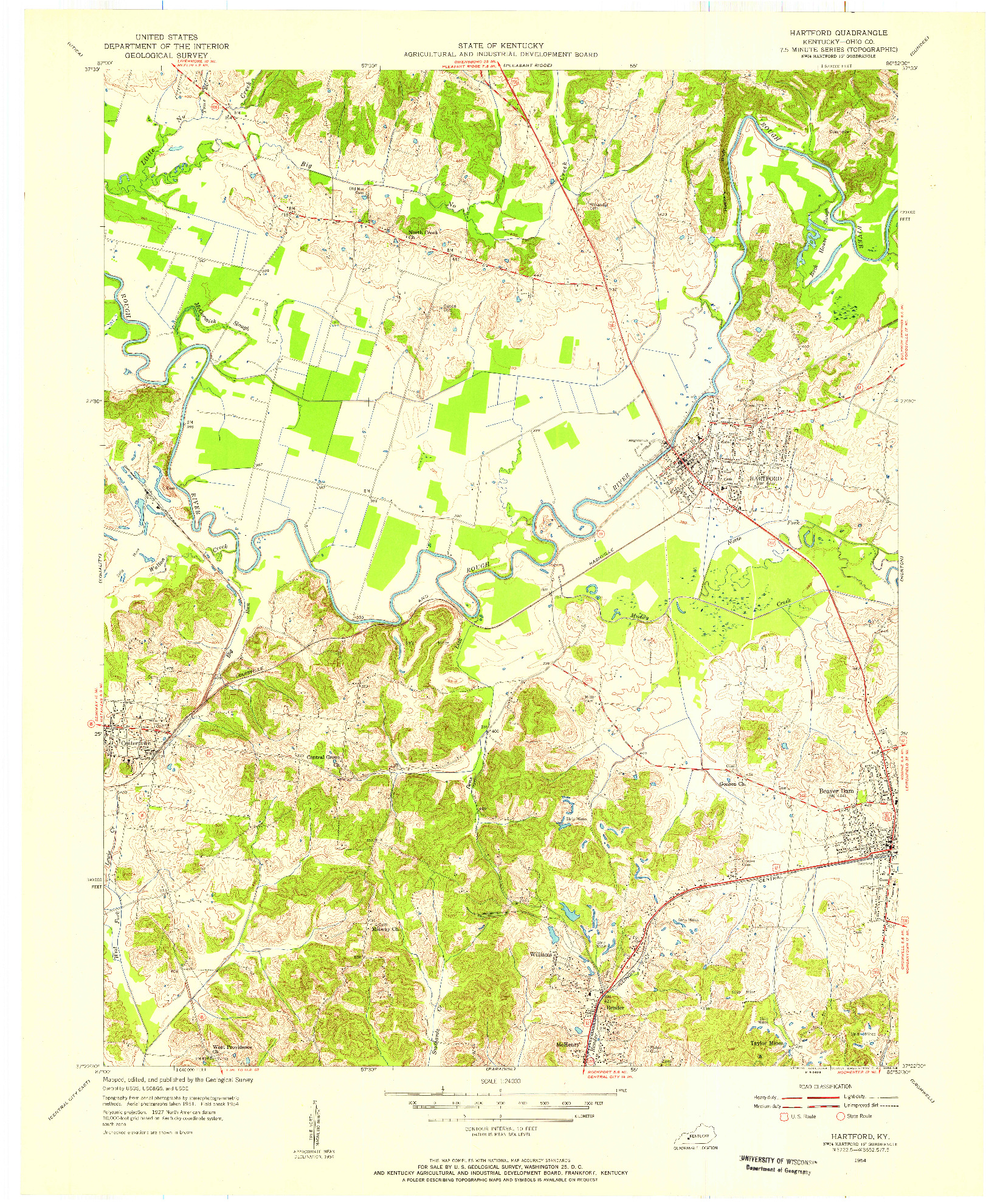 USGS 1:24000-SCALE QUADRANGLE FOR HARTFORD, KY 1954