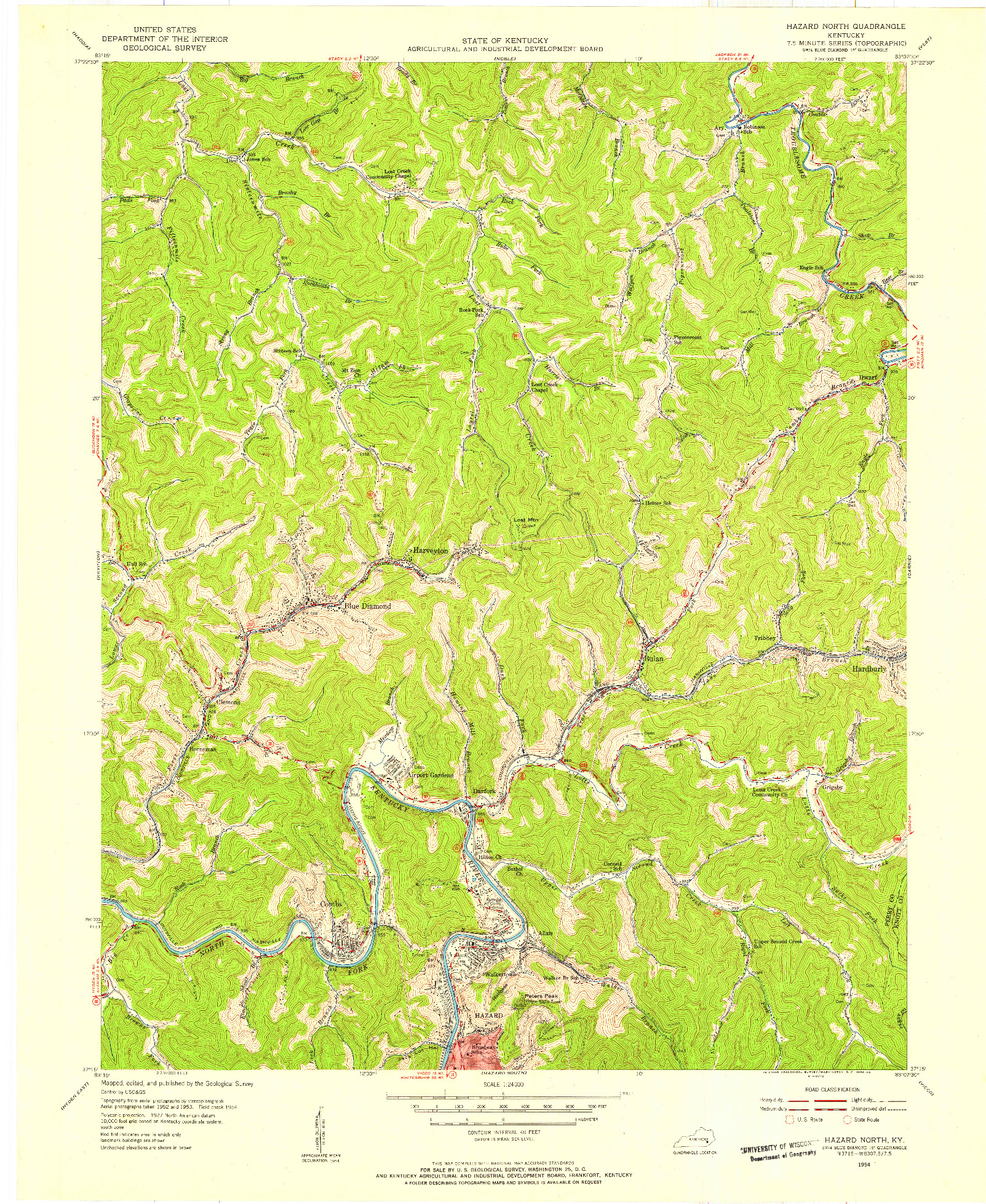 USGS 1:24000-SCALE QUADRANGLE FOR HAZARD NORTH, KY 1954