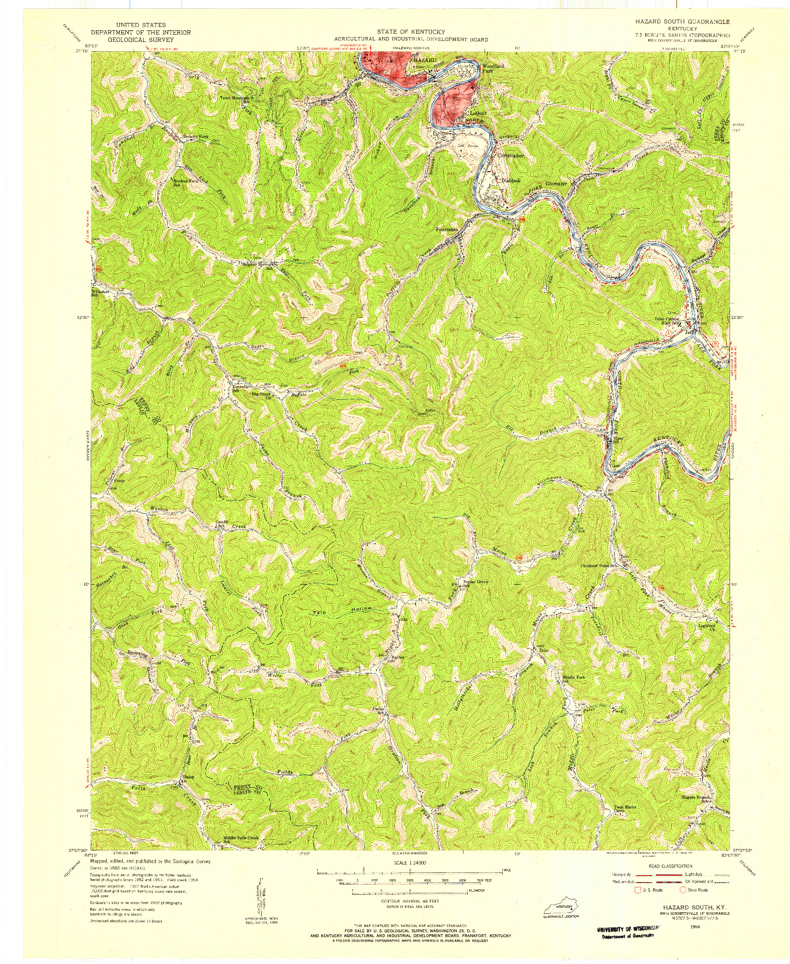 USGS 1:24000-SCALE QUADRANGLE FOR HAZARD SOUTH, KY 1954