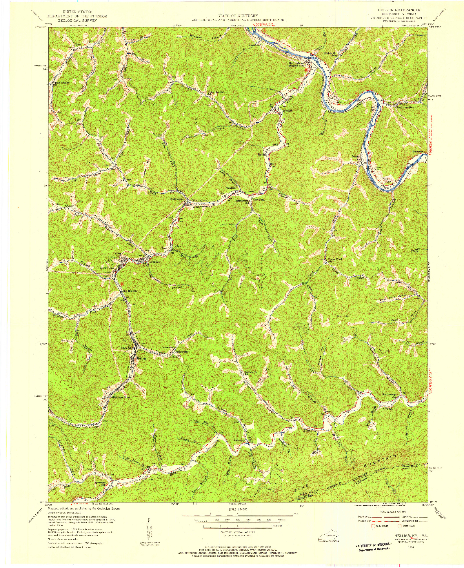 USGS 1:24000-SCALE QUADRANGLE FOR HELLIER, KY 1954