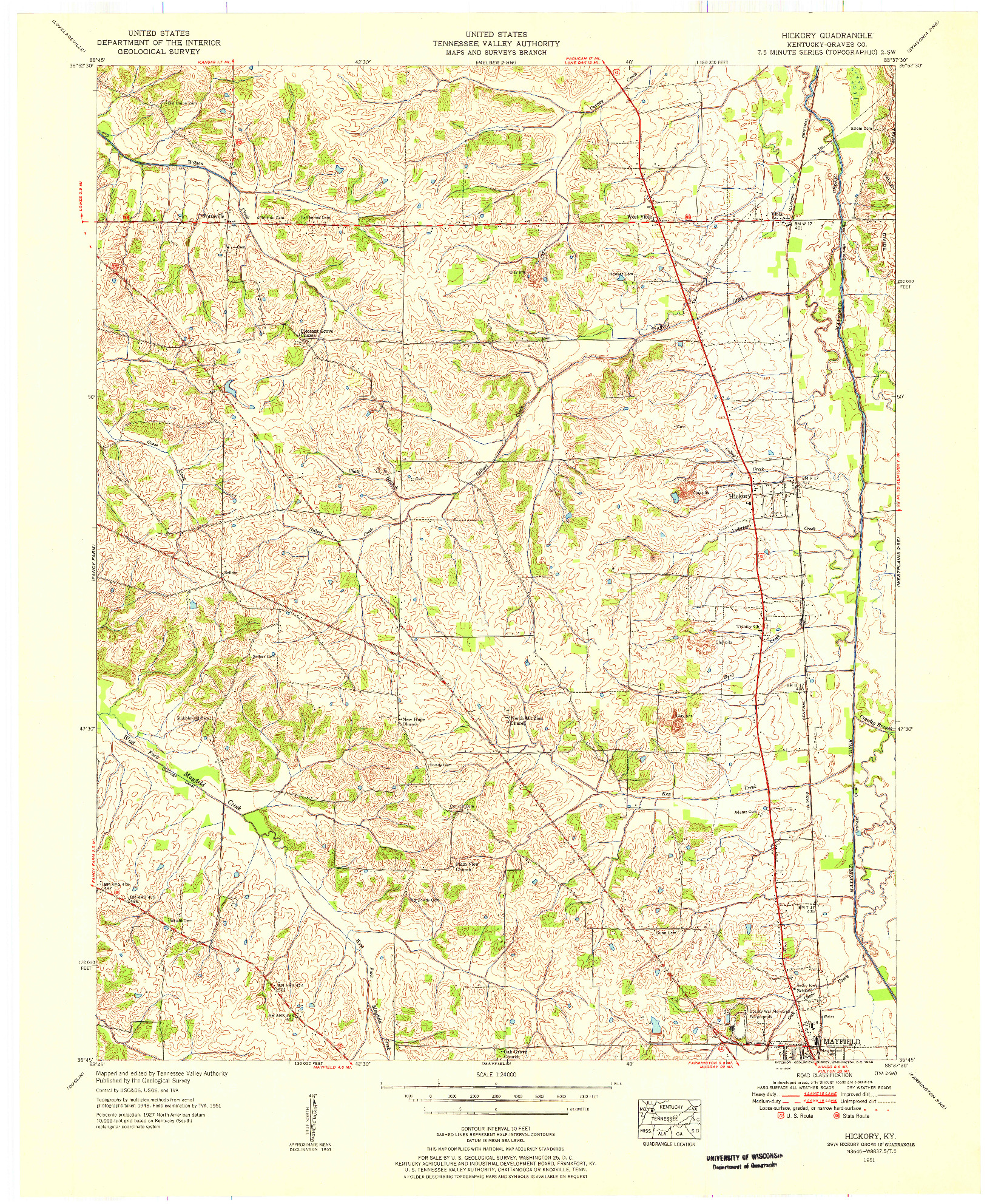 USGS 1:24000-SCALE QUADRANGLE FOR HICKORY, KY 1951