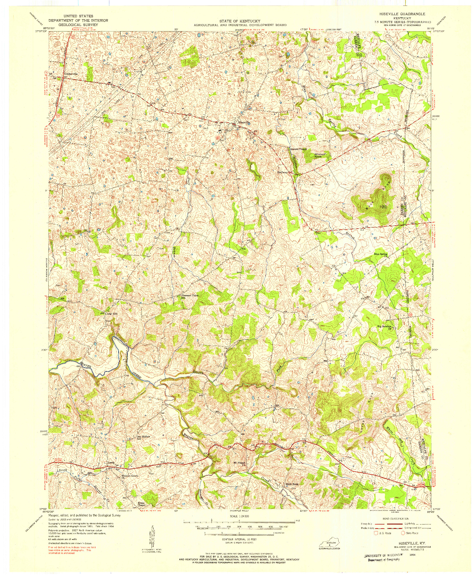 USGS 1:24000-SCALE QUADRANGLE FOR HISEVILLE, KY 1954